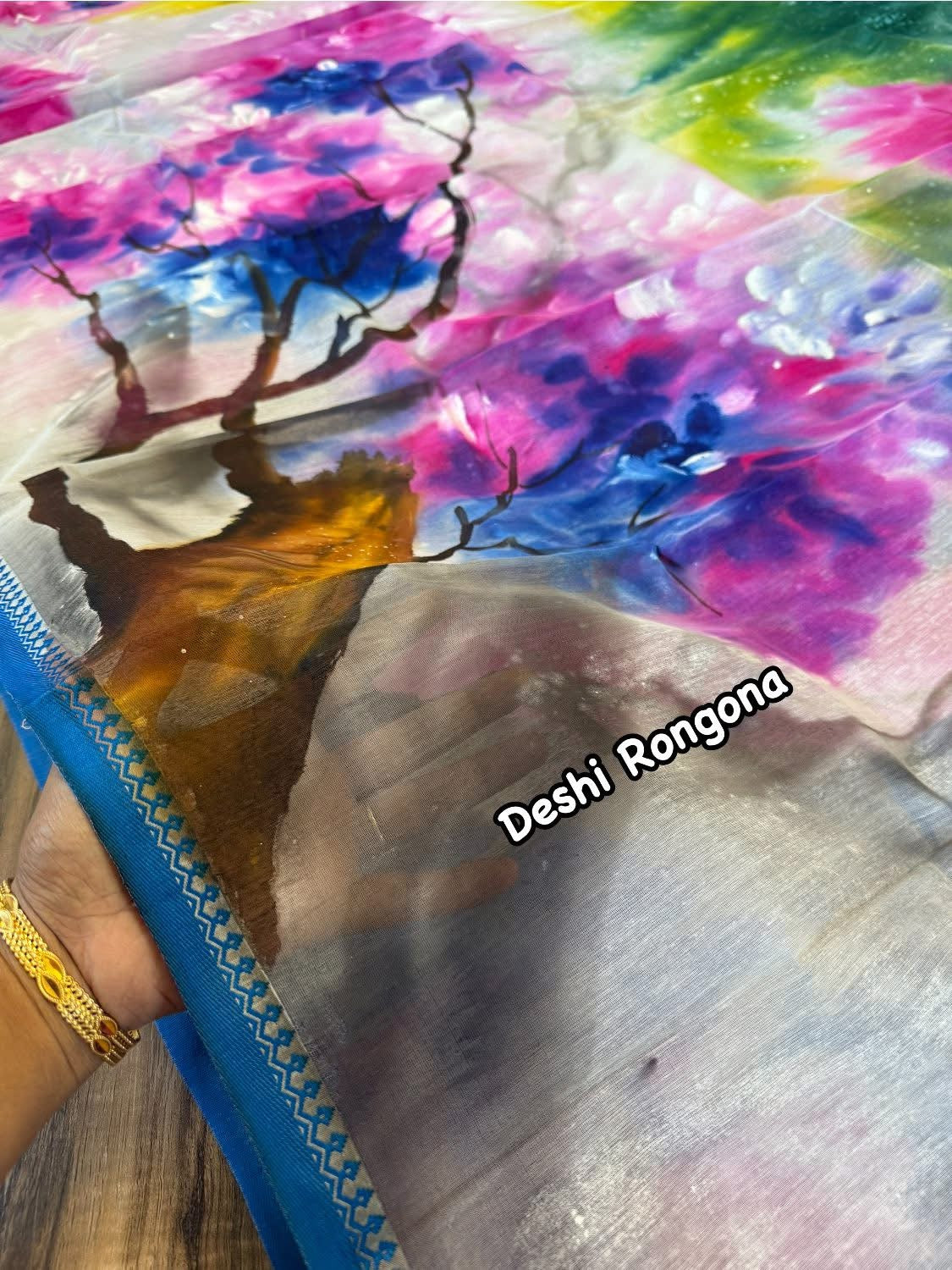 Abstract Watercolor – Handpainted Half Silk Saree