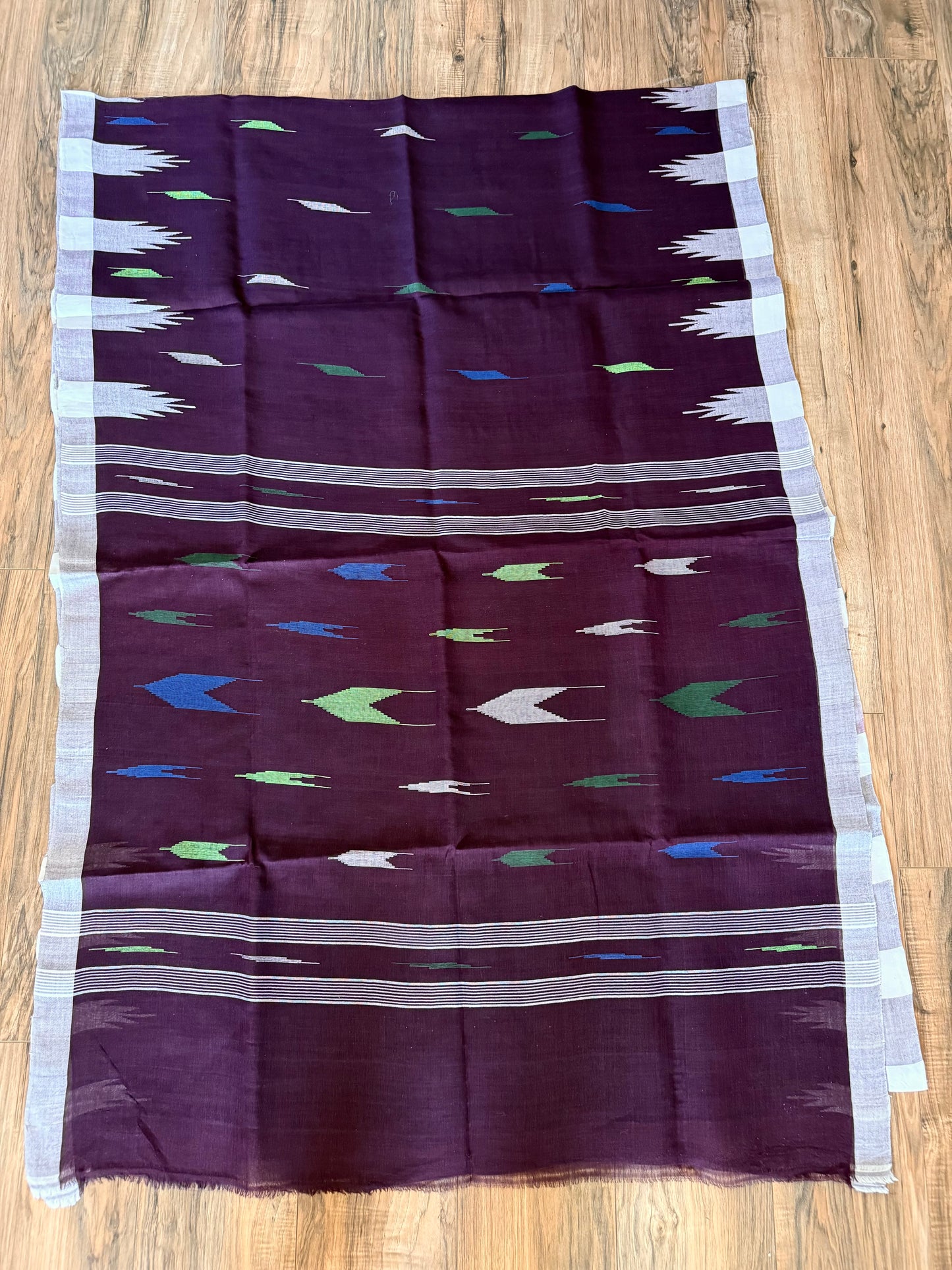 Sylheti Monipuri Handwoven Saree – Coffee with White Border