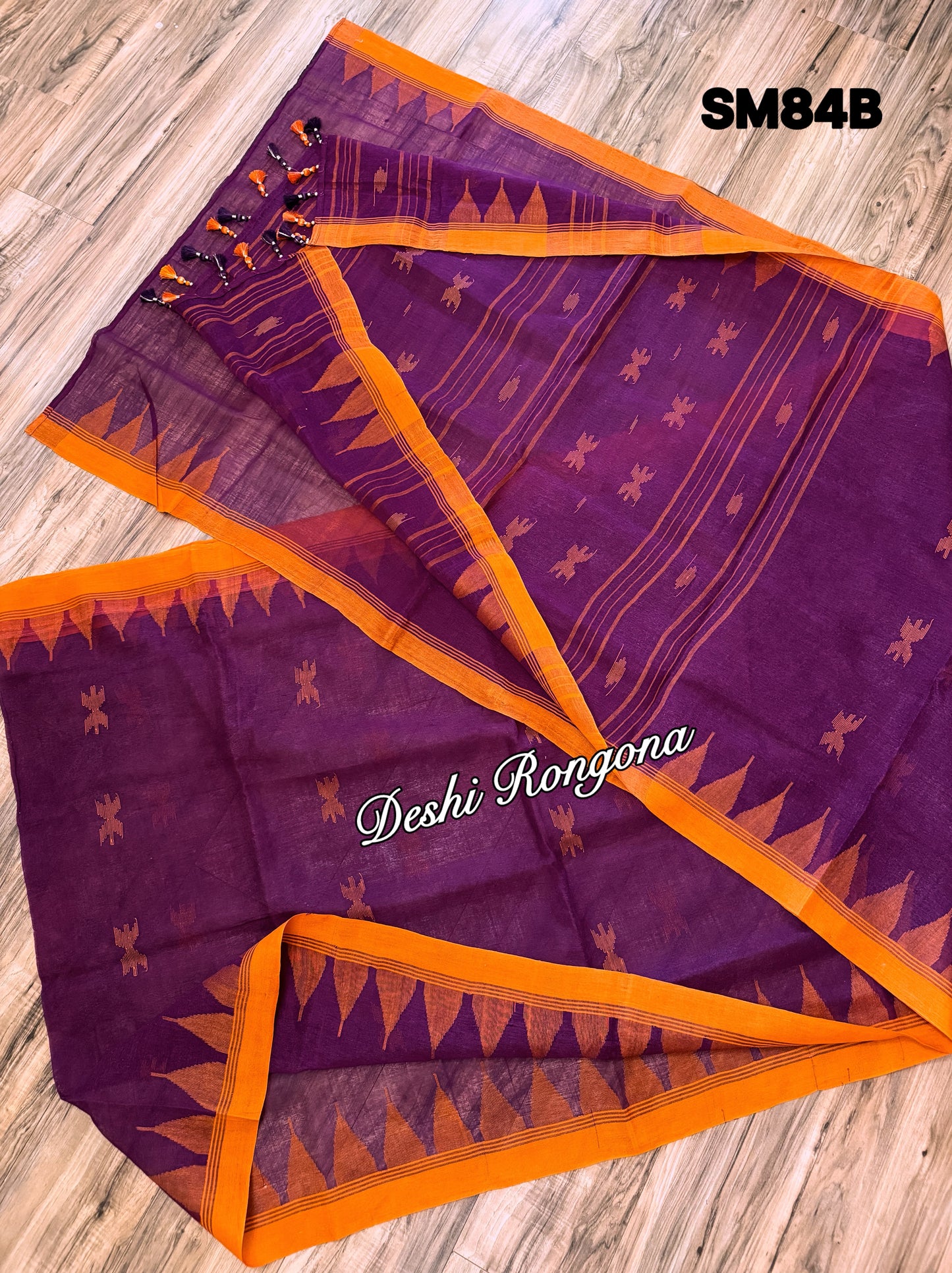 Monipuri Cotton saree, Burgundy and Orange