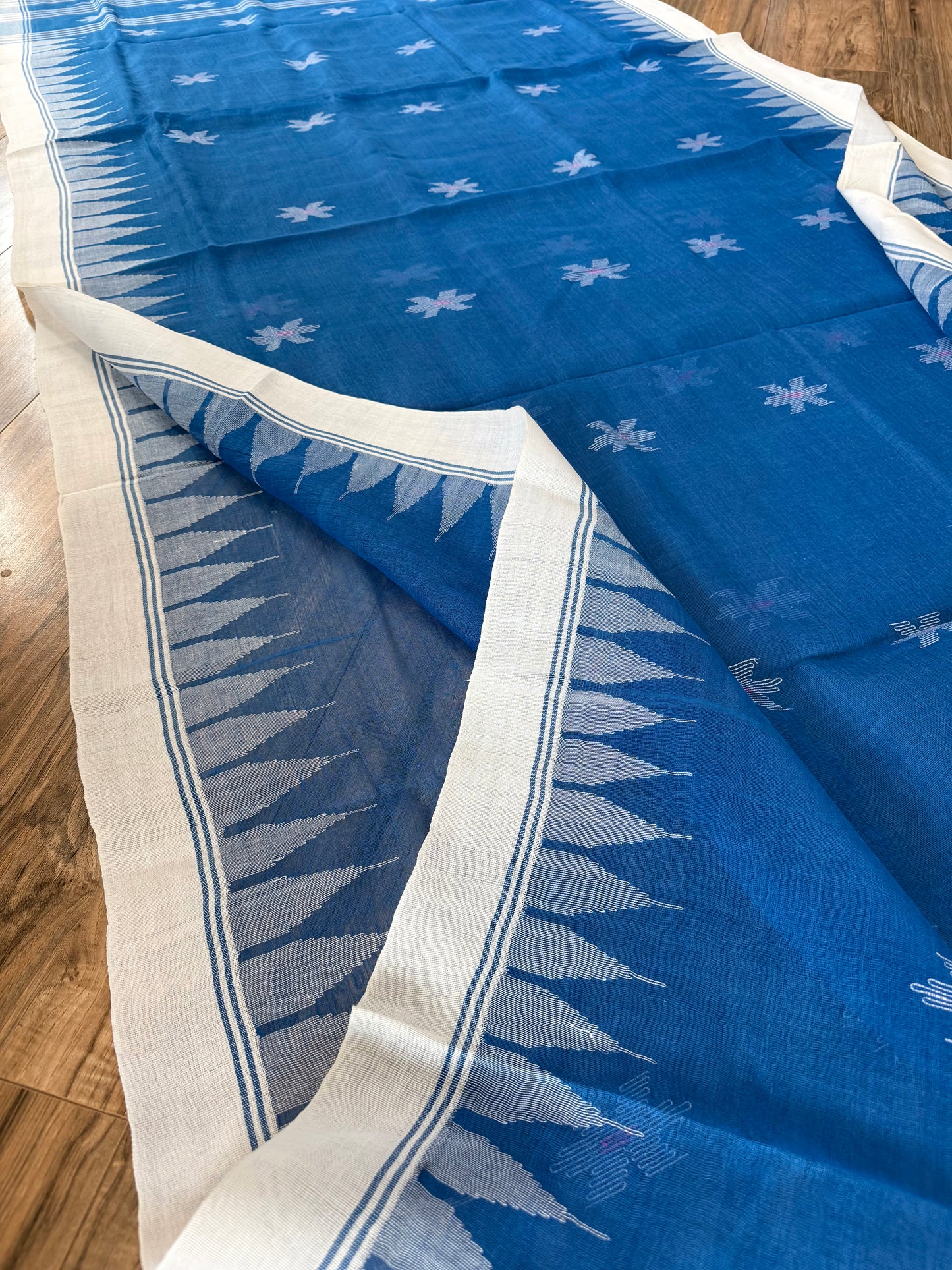 Sylheti Monipuri Handwoven Cotton Saree - Blue