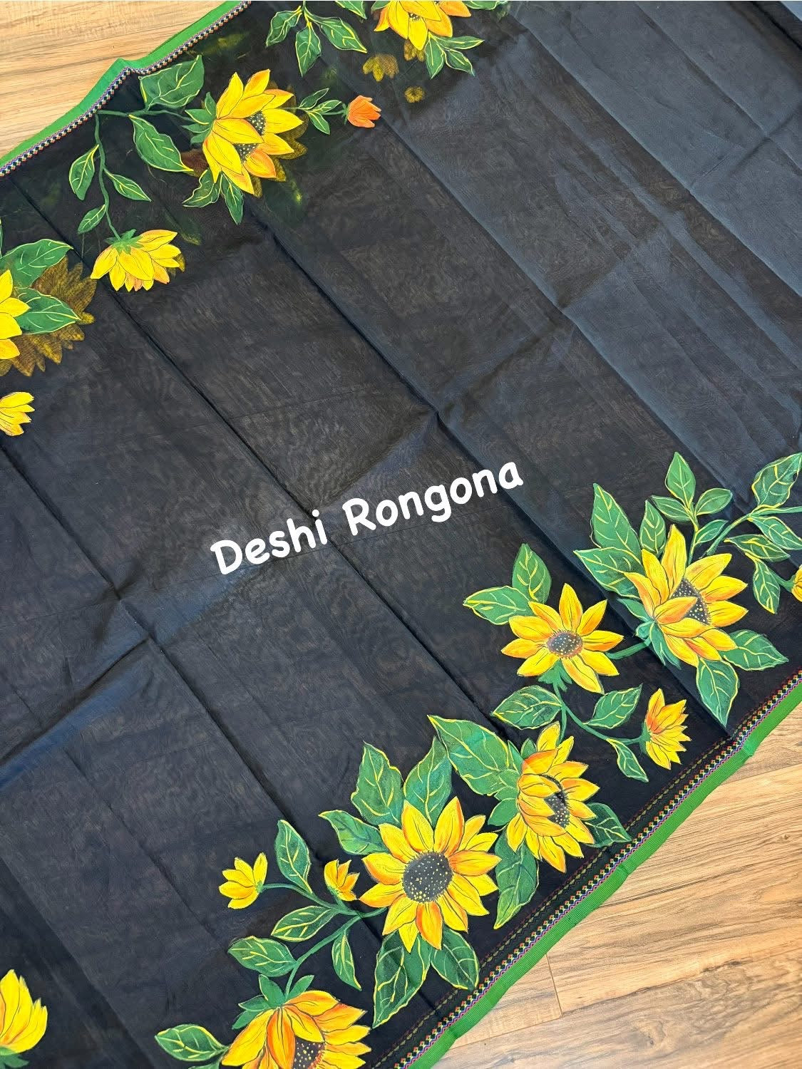 Handpainted Saree, Halfsilk Black Handloom Cotton Saree, Feel Special with this Exclusive and Rare Price of Art