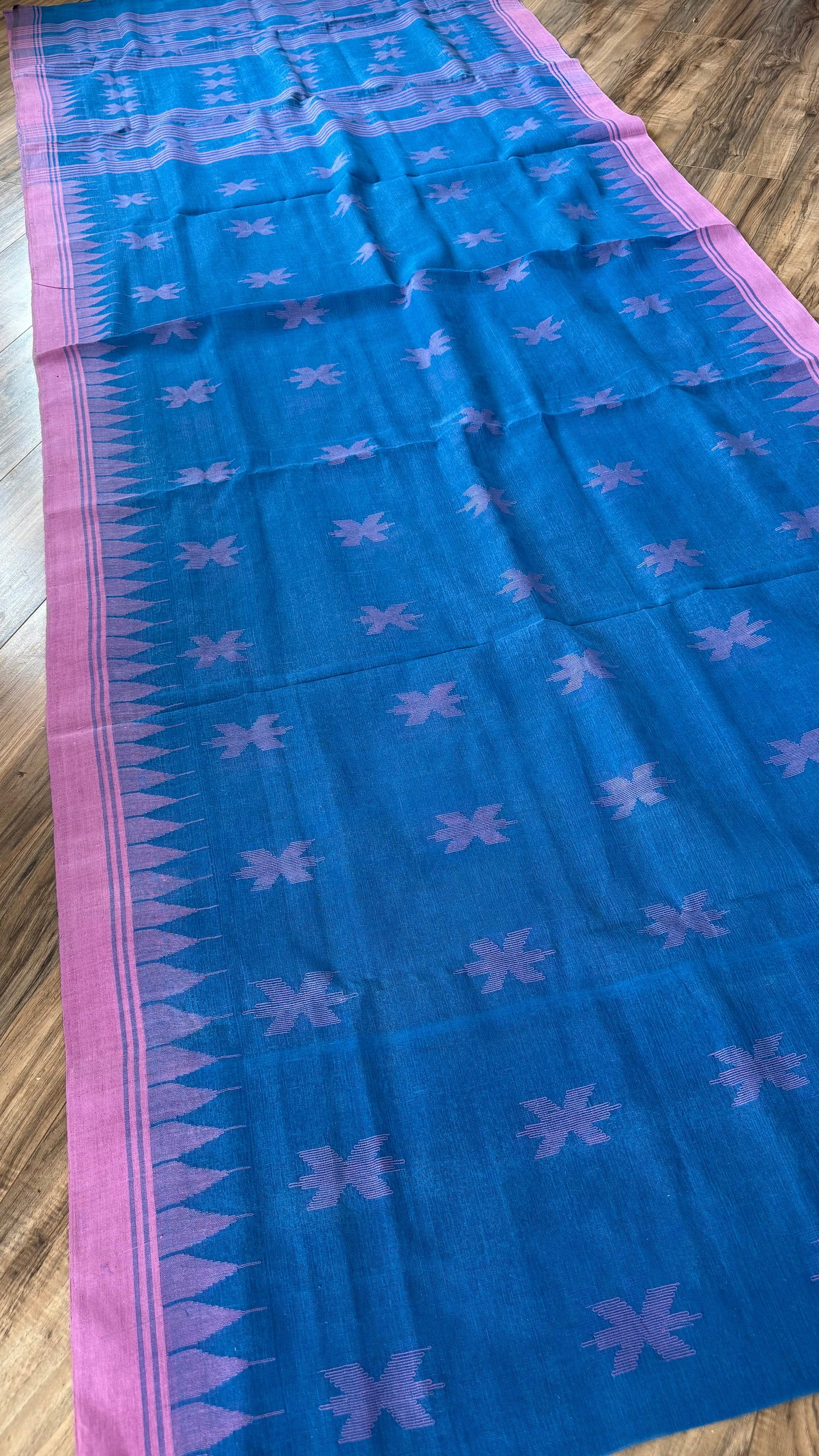 Sylheti Monipuri Handwoven Cotton Saree - Blue