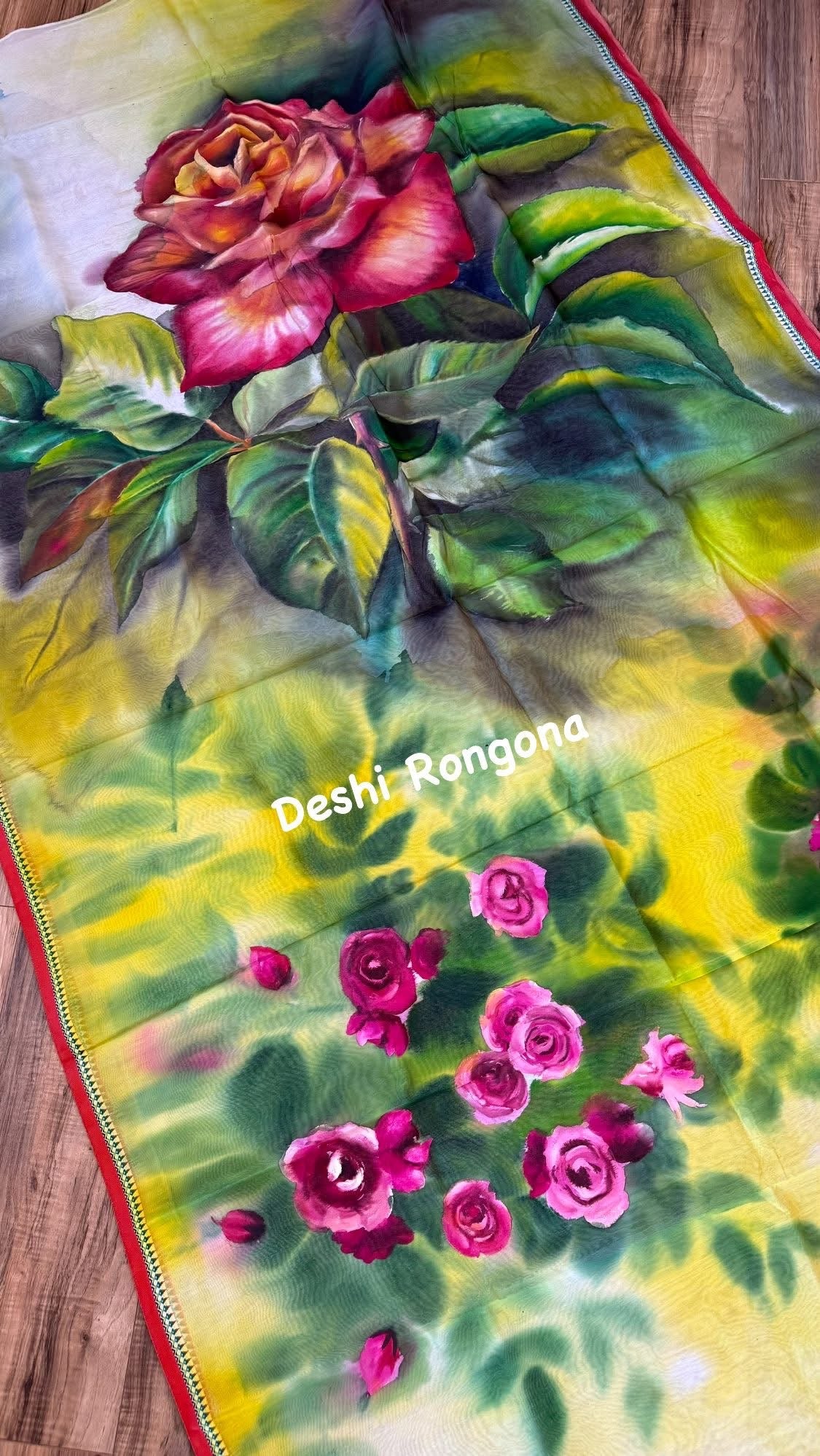 Rose Bloom Handpainted Saree on Tangail Halfsilk