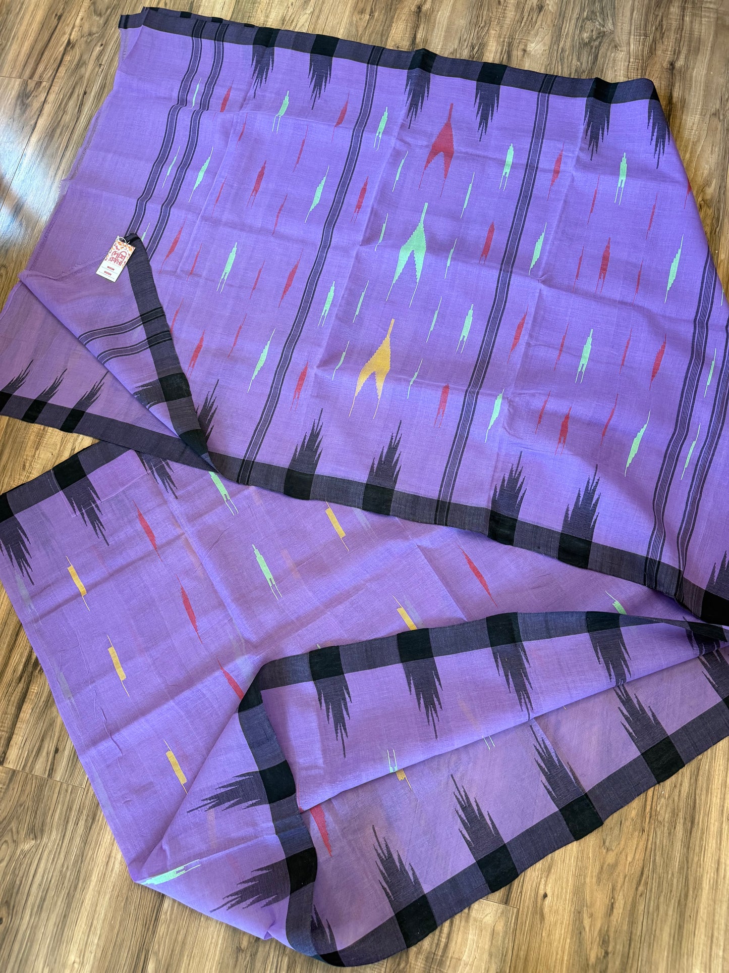 Sylheti Monipuri Handwoven Cotton Saree – Lilac & Black