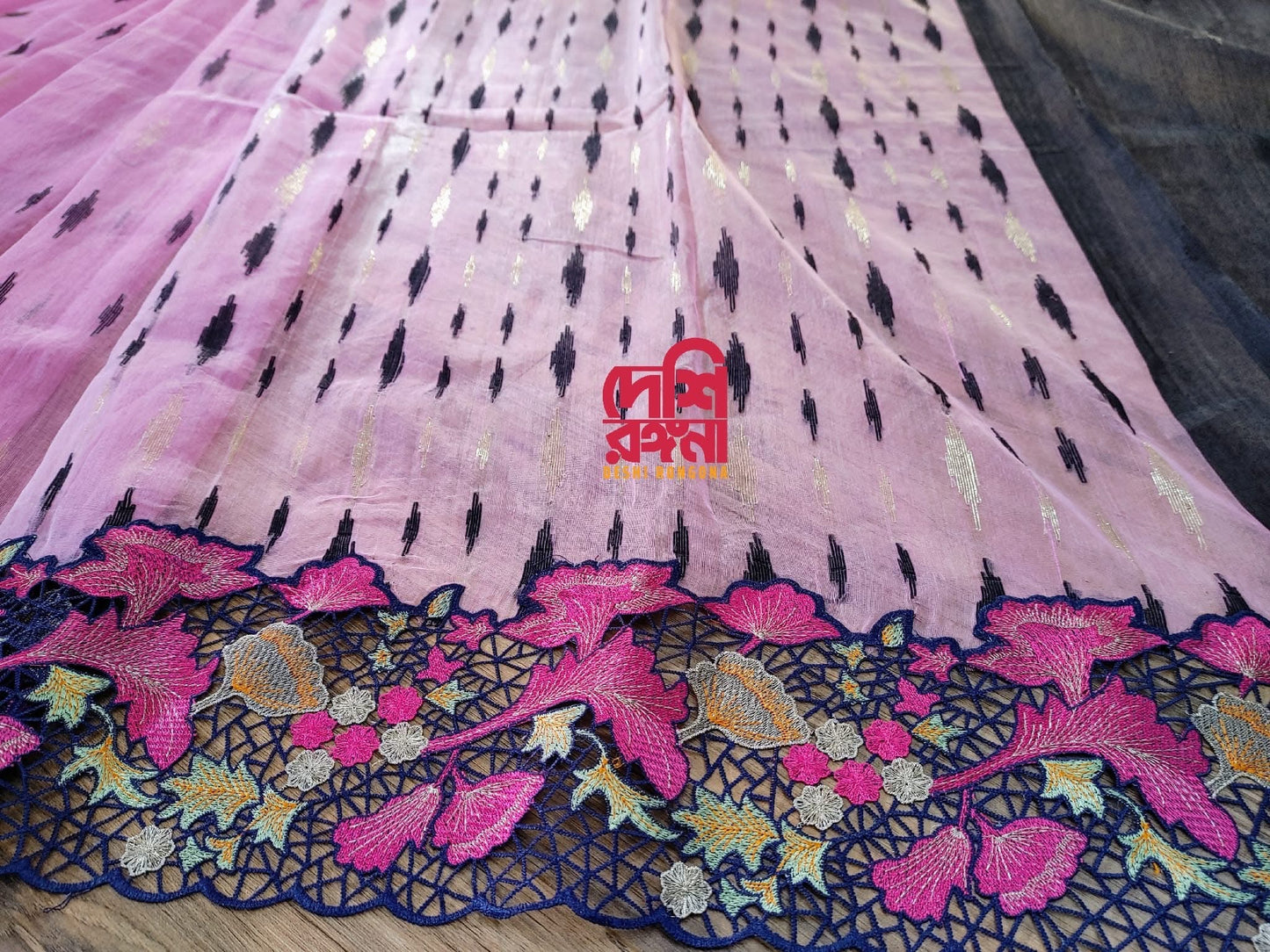 Pink Cutwork Jamdani Dhakai – Hand Embroidered