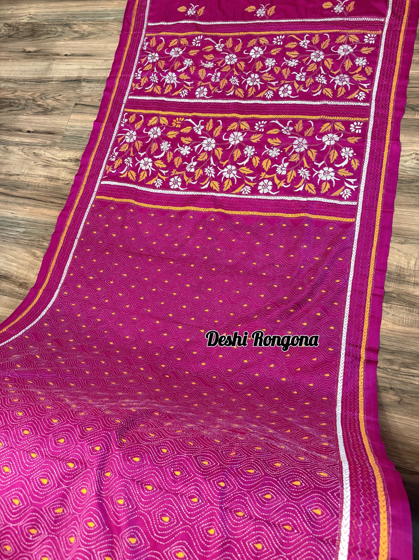Magenta Bangalore Silk Kantha Saree