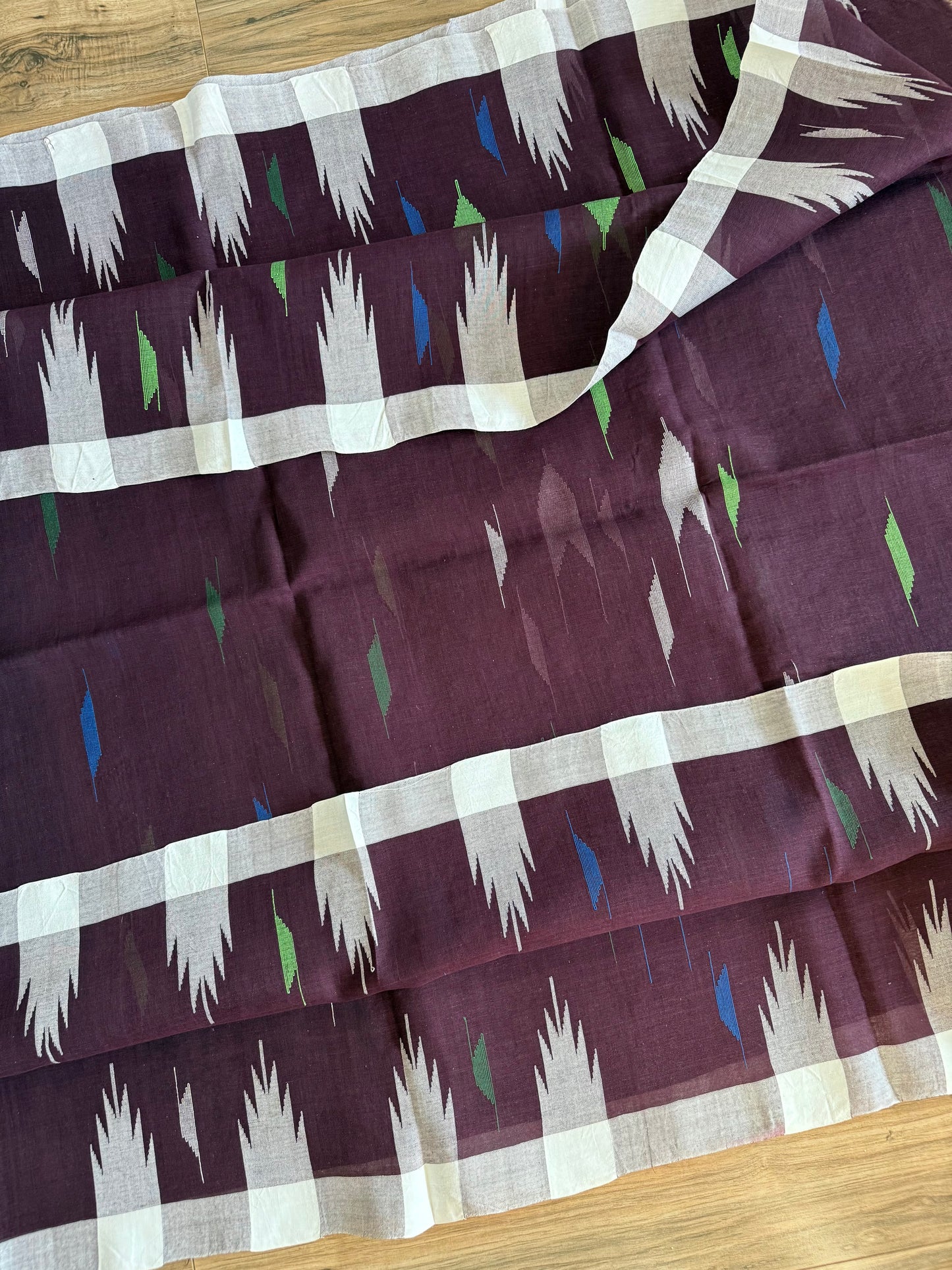Sylheti Monipuri Handwoven Saree – Coffee with White Border