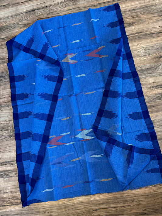 Sylheti Monipuri Cotton Saree – Blue & Deep Blue border