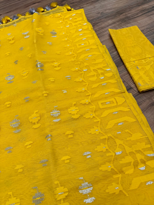 Original Dhakai Jamdani Saree - Yellow