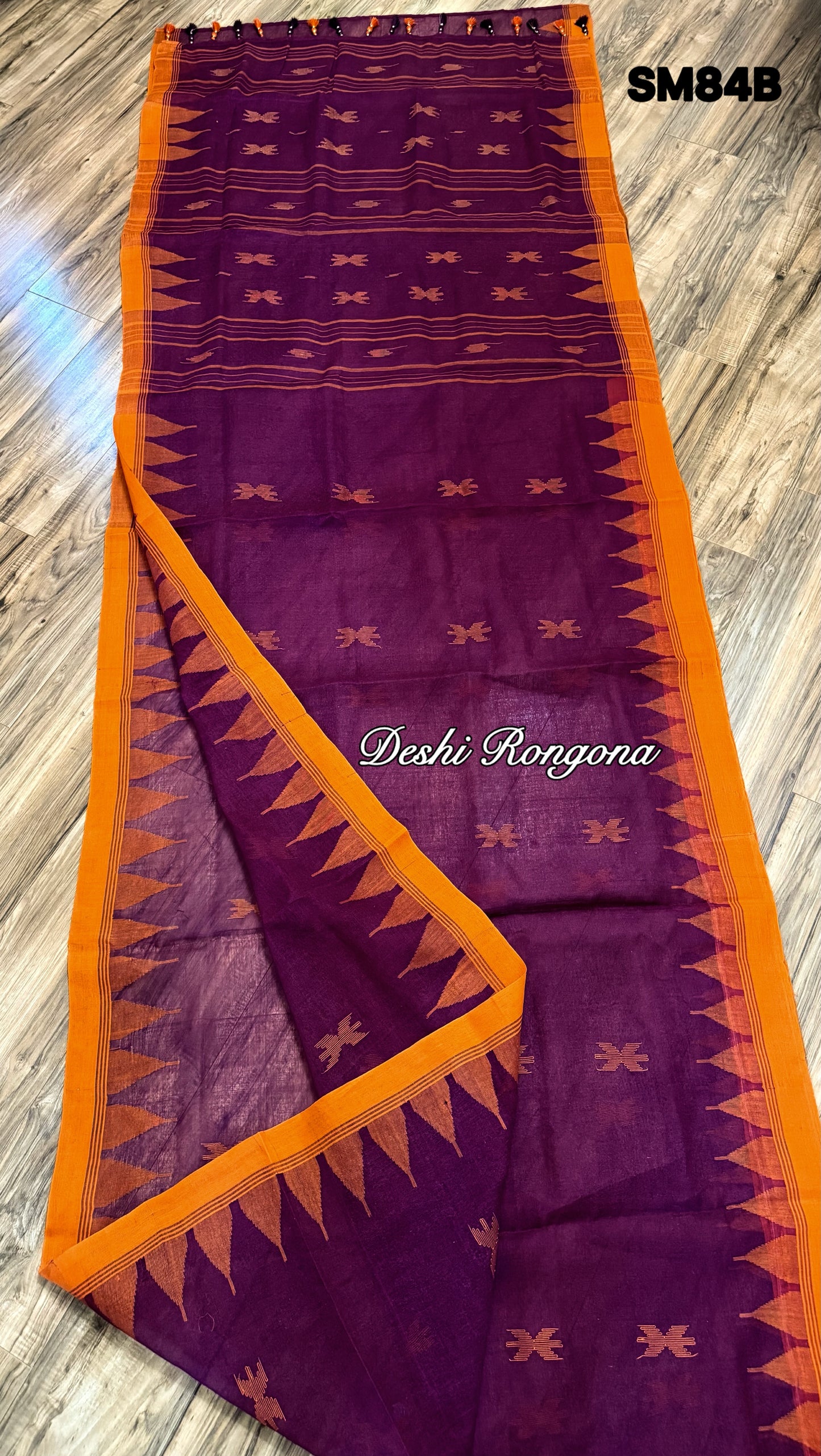 Monipuri Cotton saree, Burgundy and Orange