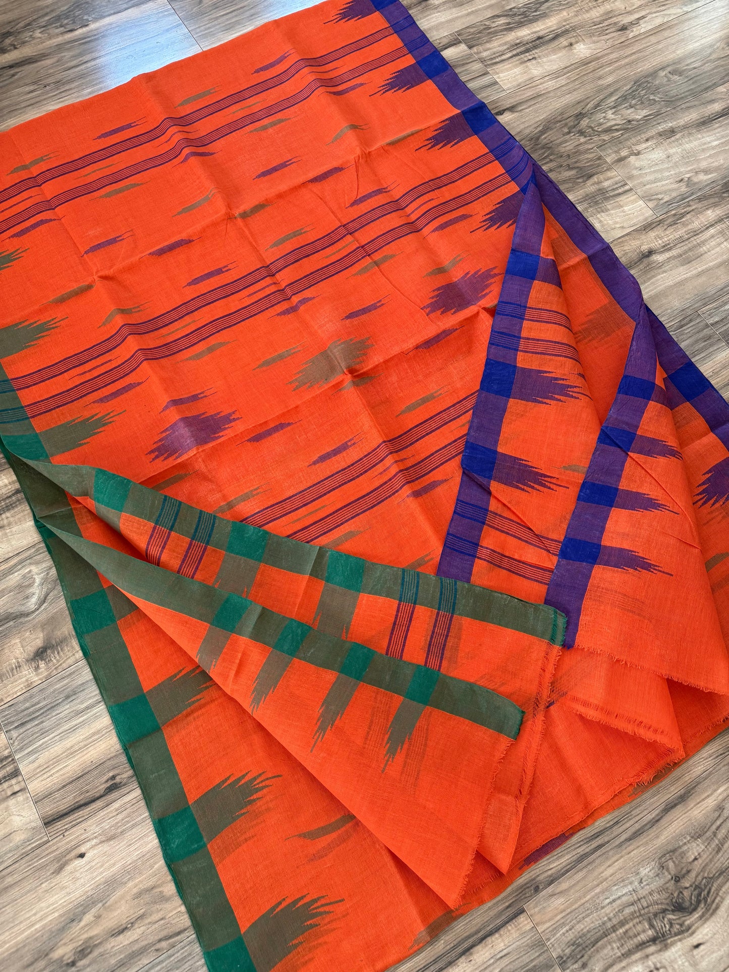 Sylheti Monipuri Handwoven Cotton Saree– Orange
