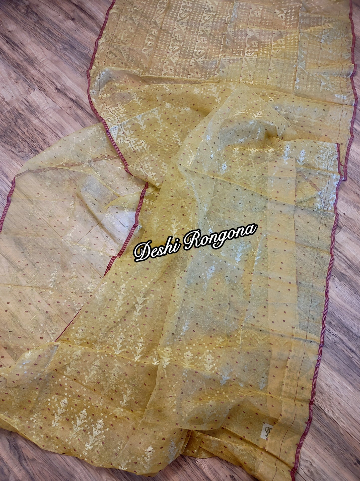 Elegant Dhakai Jamdani Saree - Royal Golden