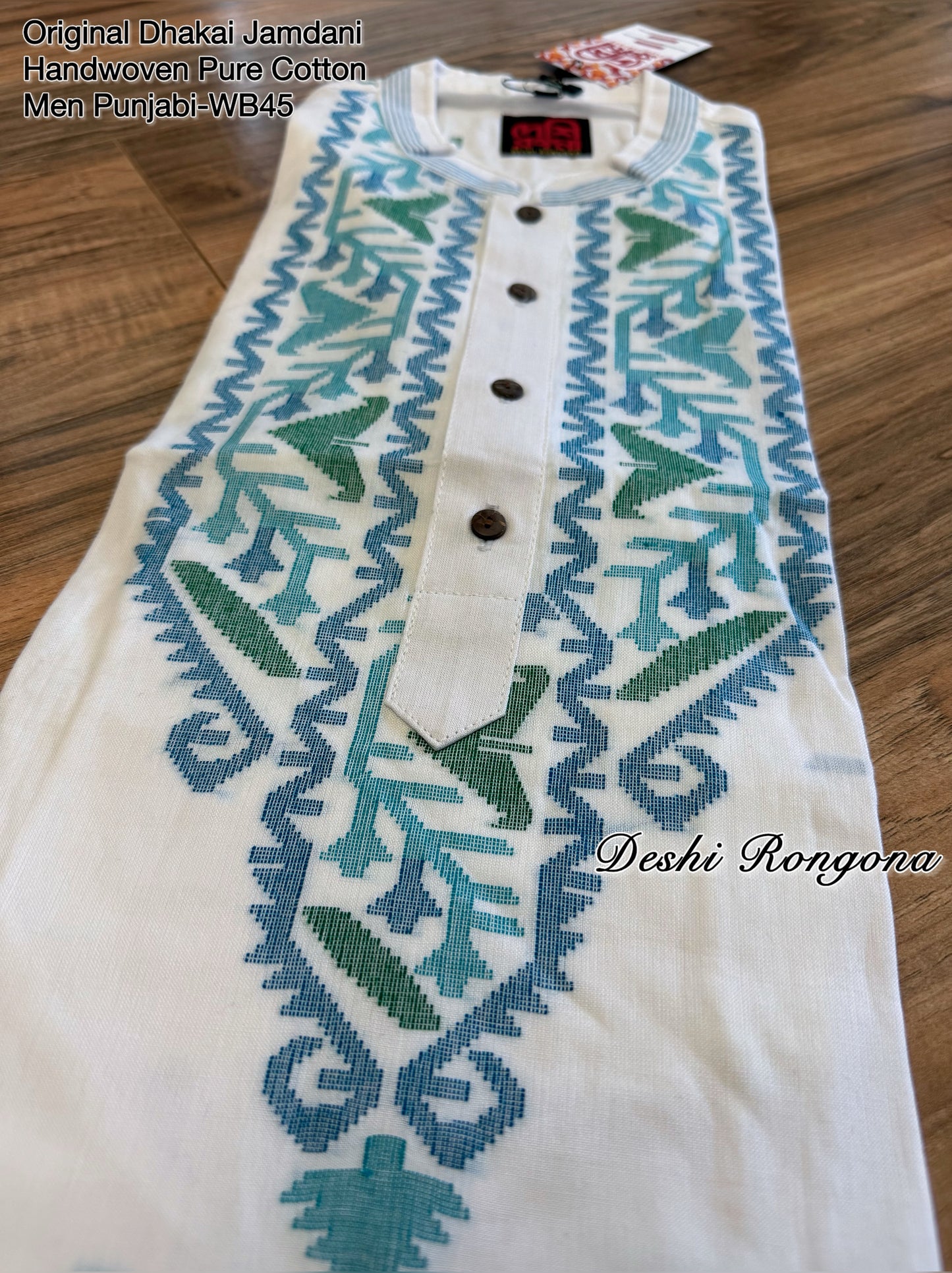 Original Dhakai Jamdani Men Punjabi, Pure Cotton, White