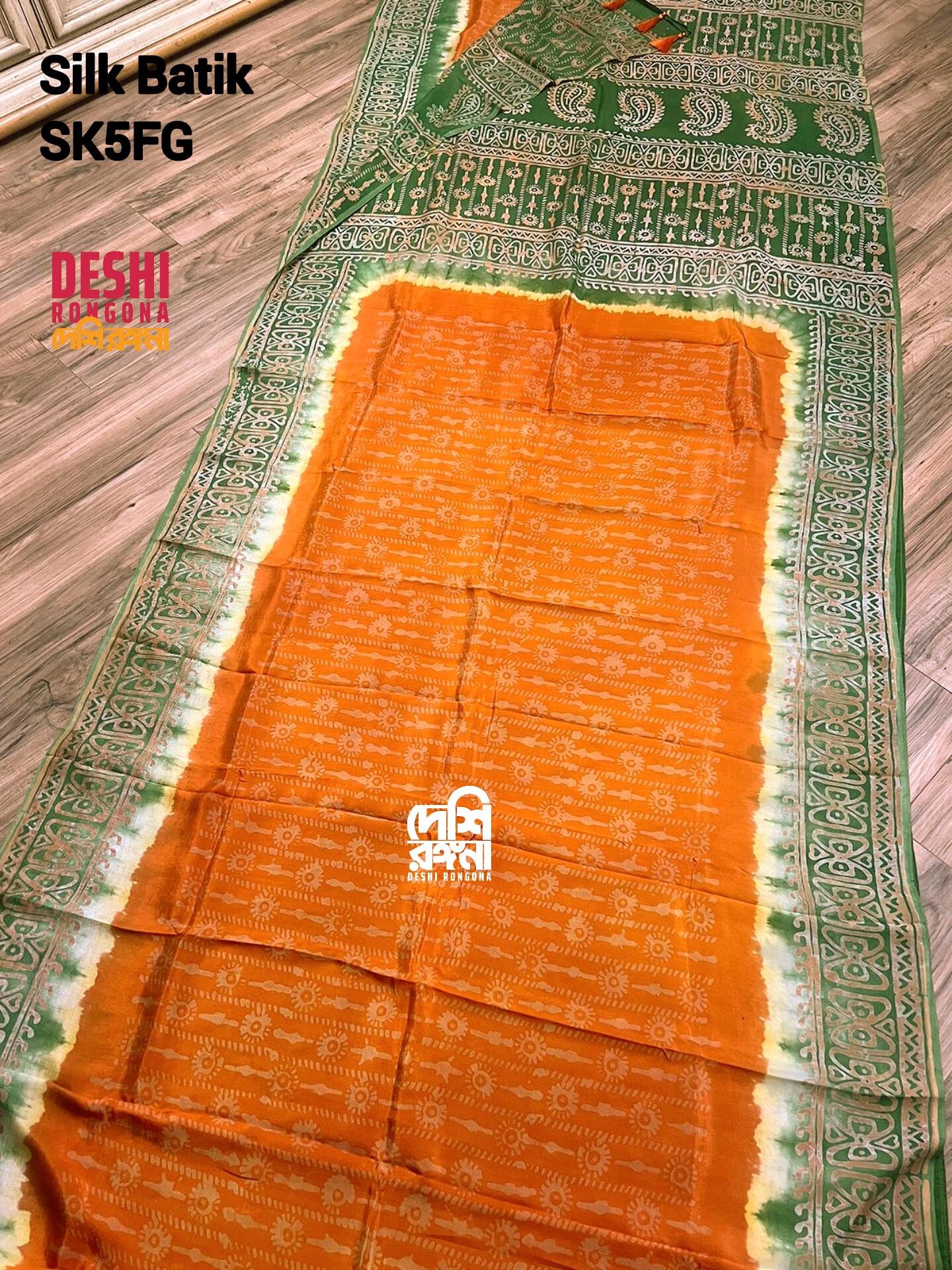 Silk Batik Saree Orange
