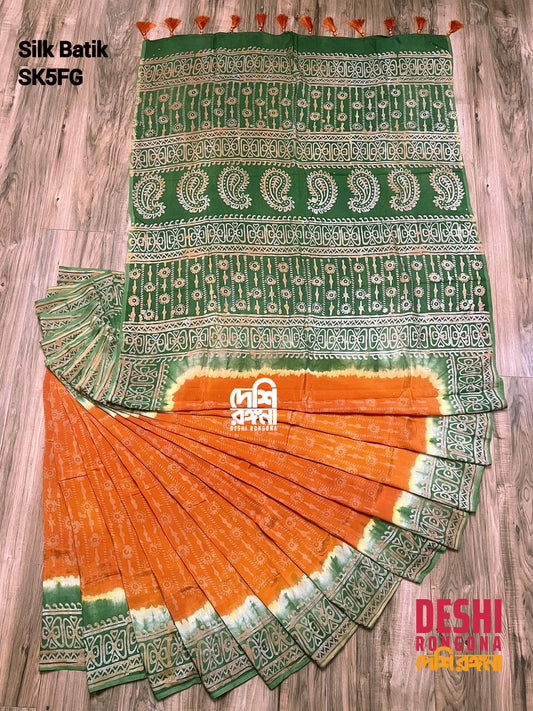 Silk Batik Saree Orange