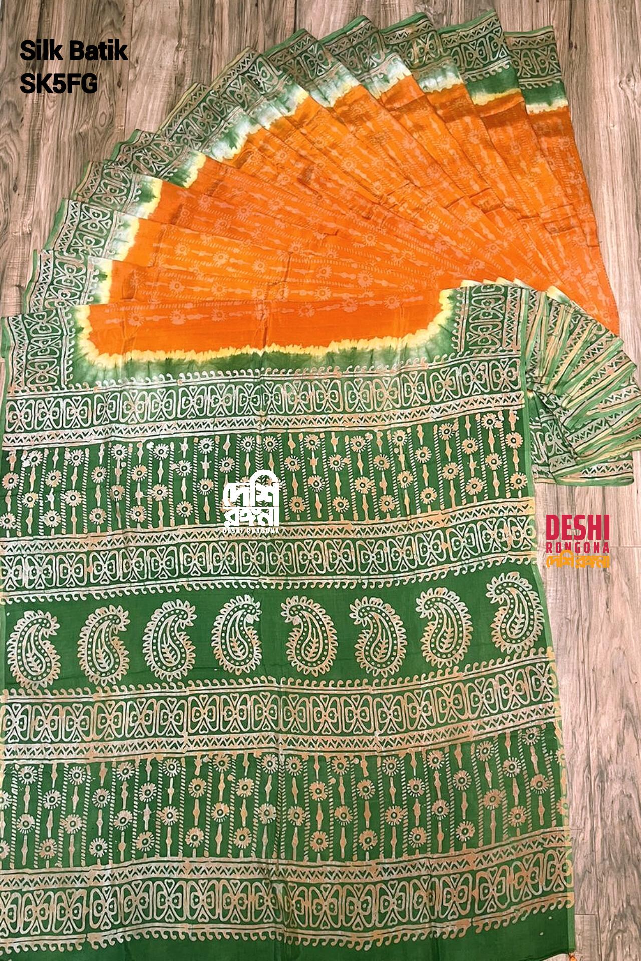 Silk Batik Saree Orange