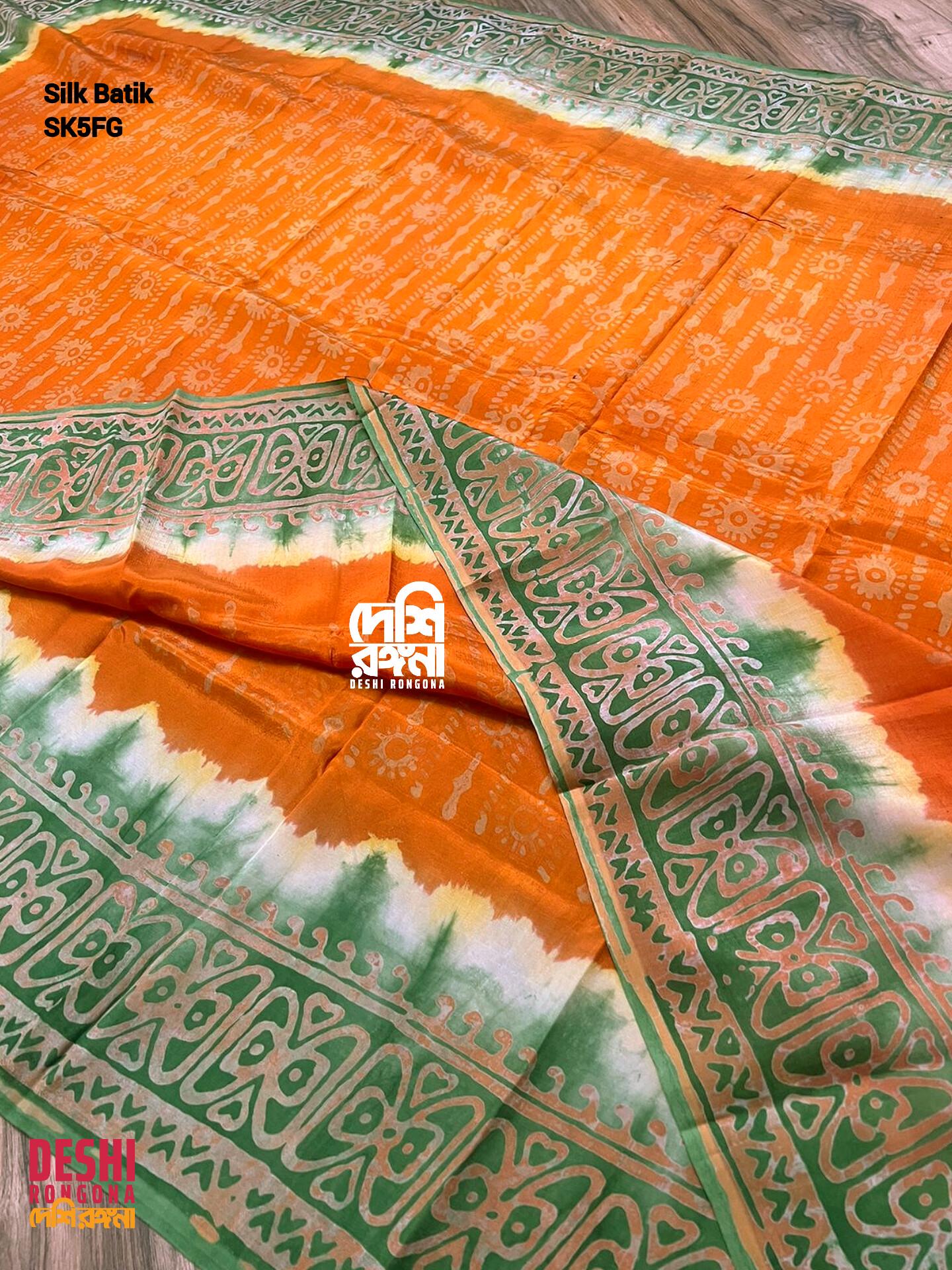 Silk Batik Saree Orange