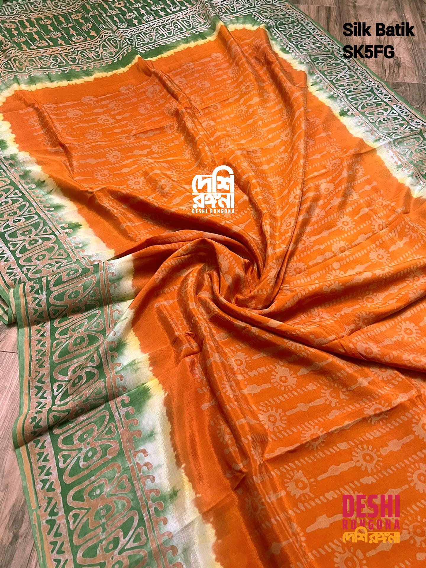 Silk Batik Saree Orange