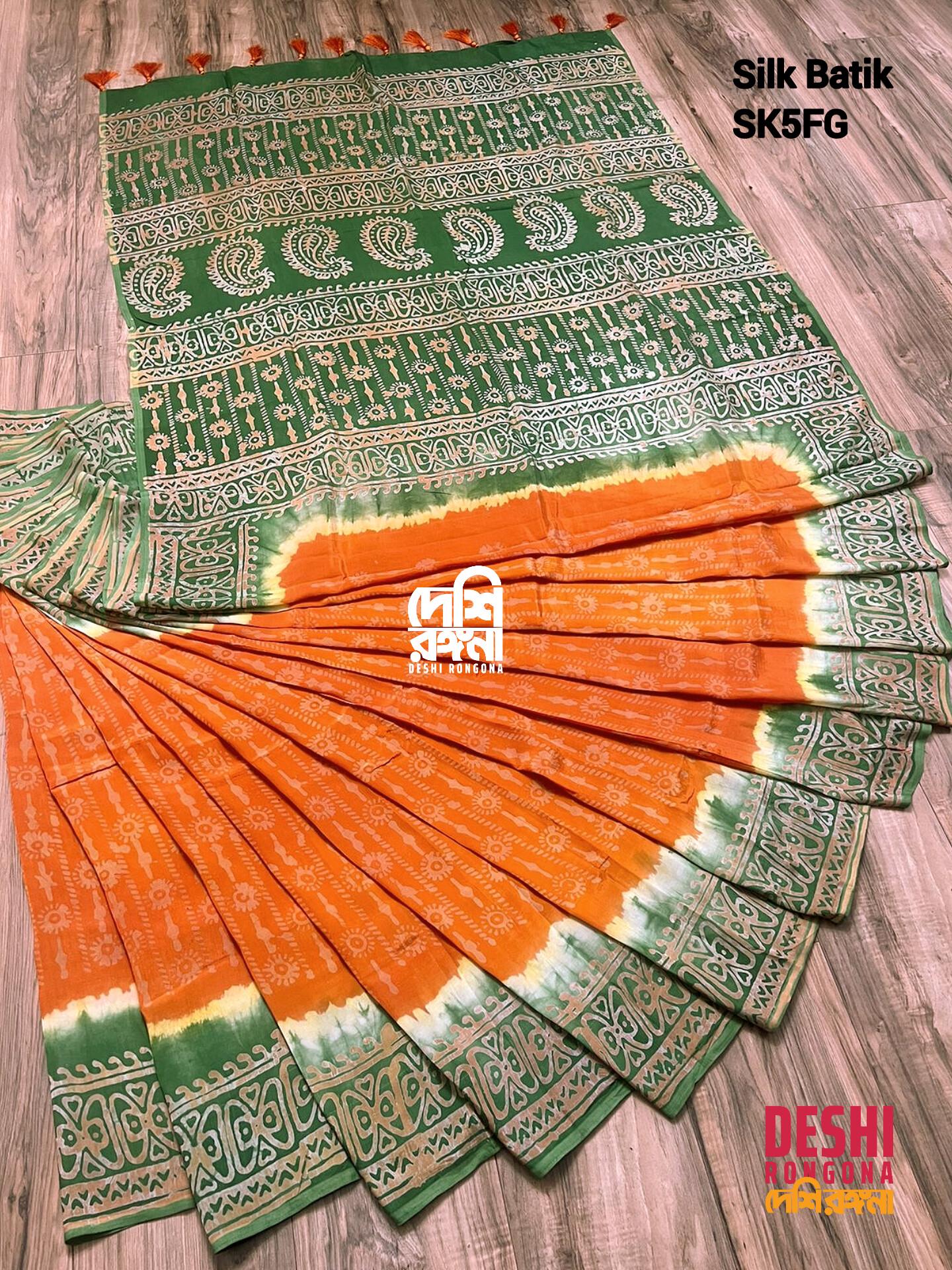 Silk Batik Saree Orange