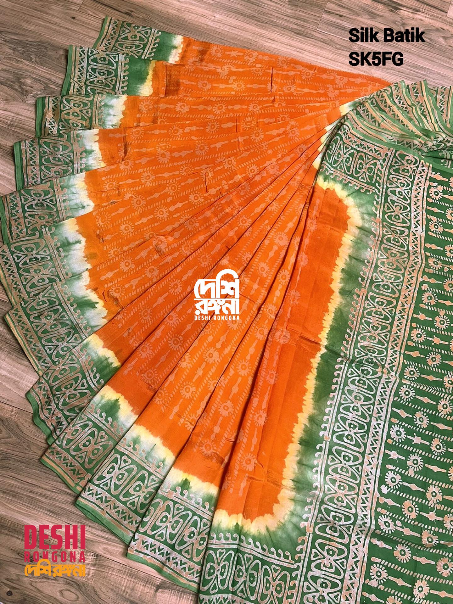 Silk Batik Saree Orange