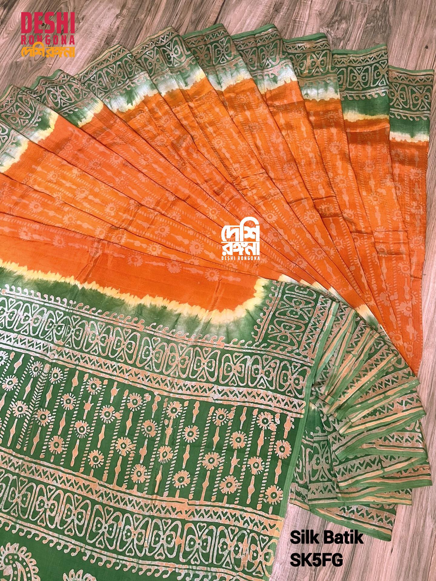 Silk Batik Saree Orange