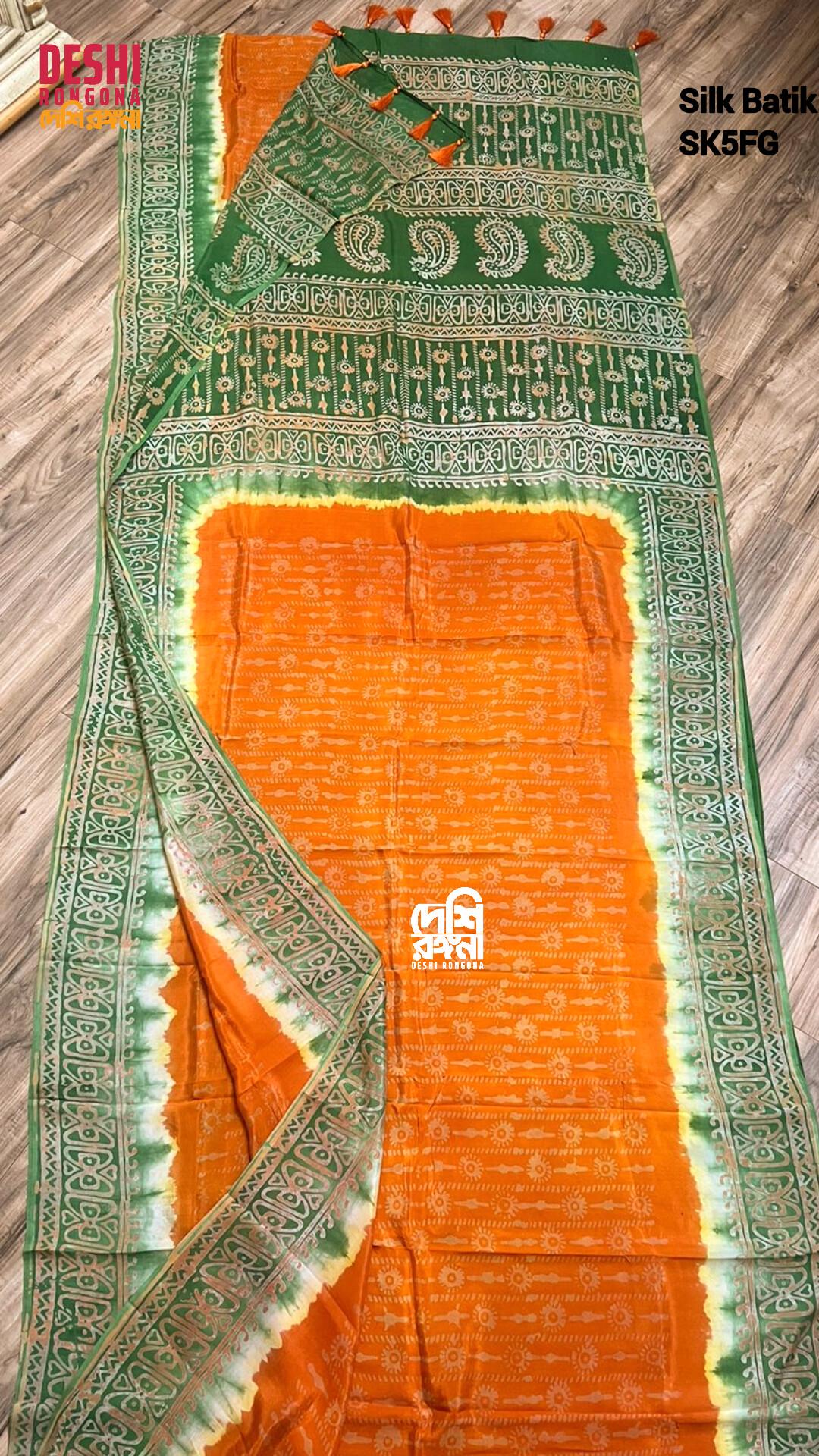 Silk Batik Saree Orange