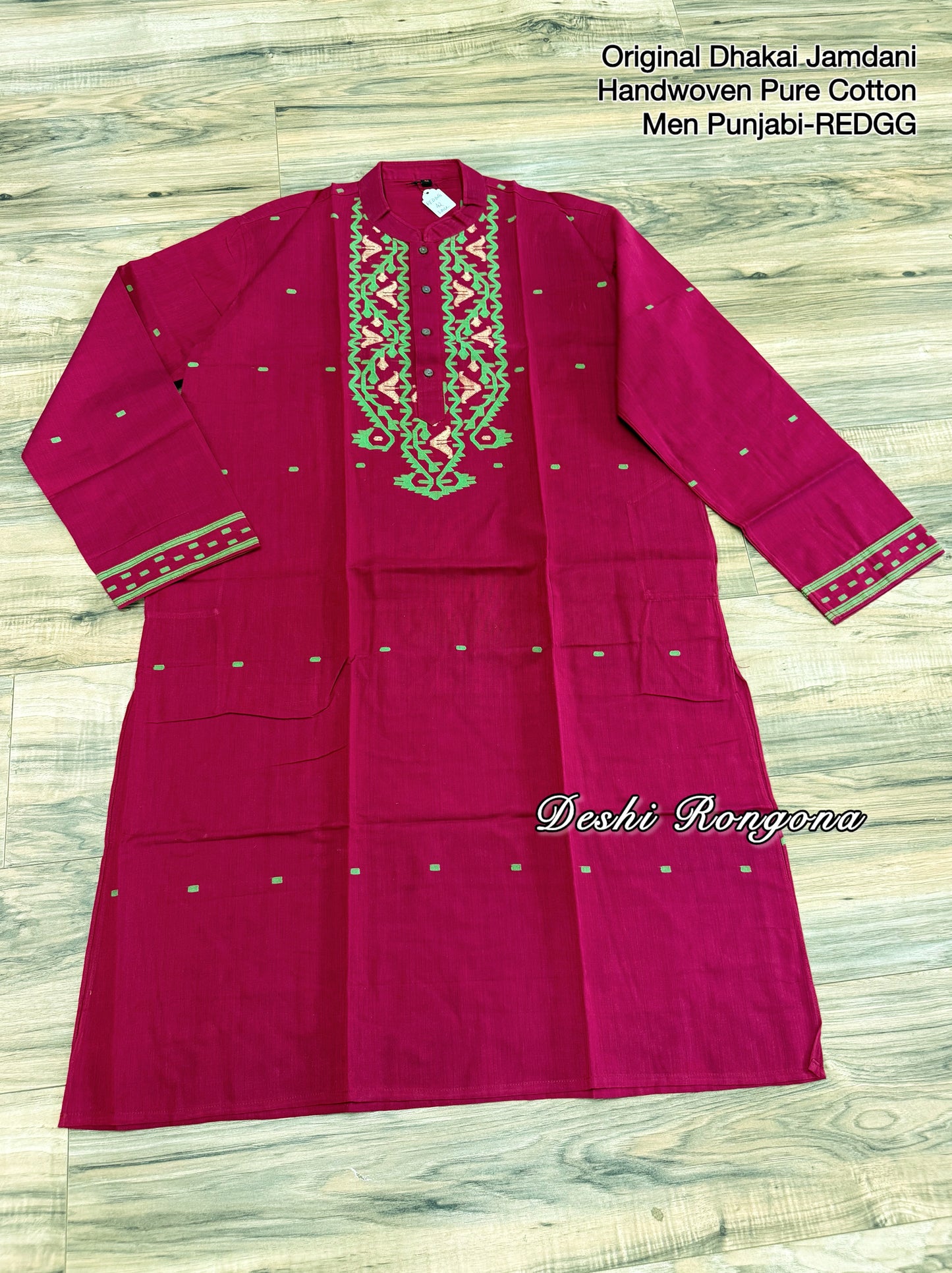 Original Dhakai Jamdani Punjabi – Handwoven Pure Cotton, RED