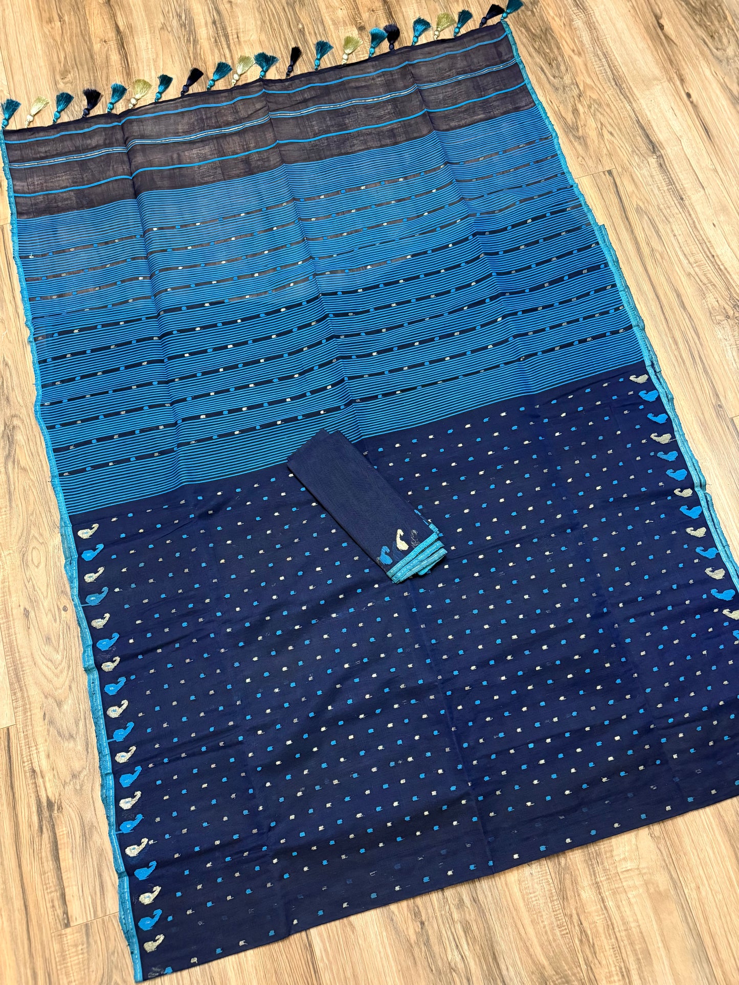 Original Dhakai Jamdani Saree - Navy Blue