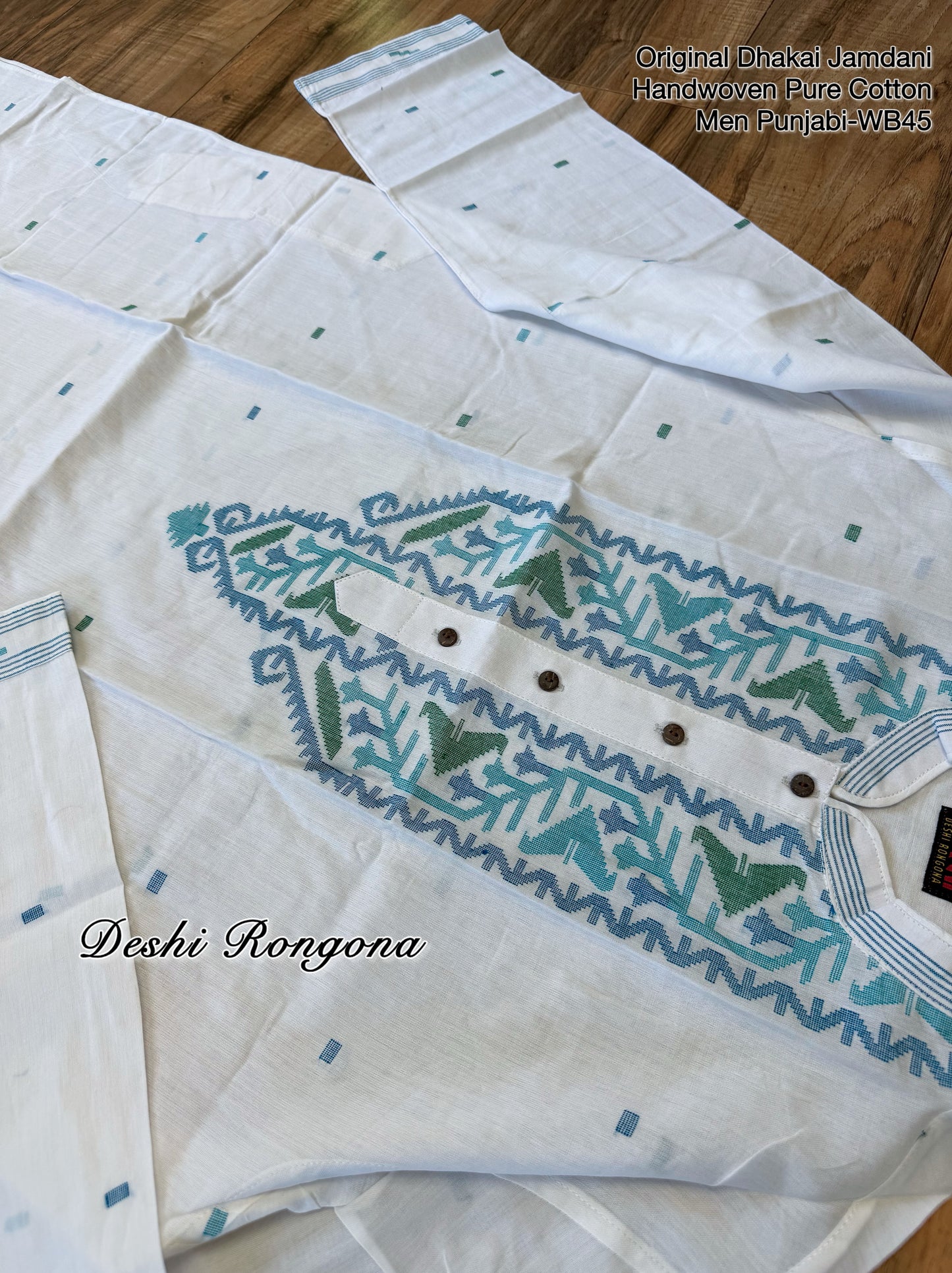 Original Dhakai Jamdani Men Punjabi, Pure Cotton, White