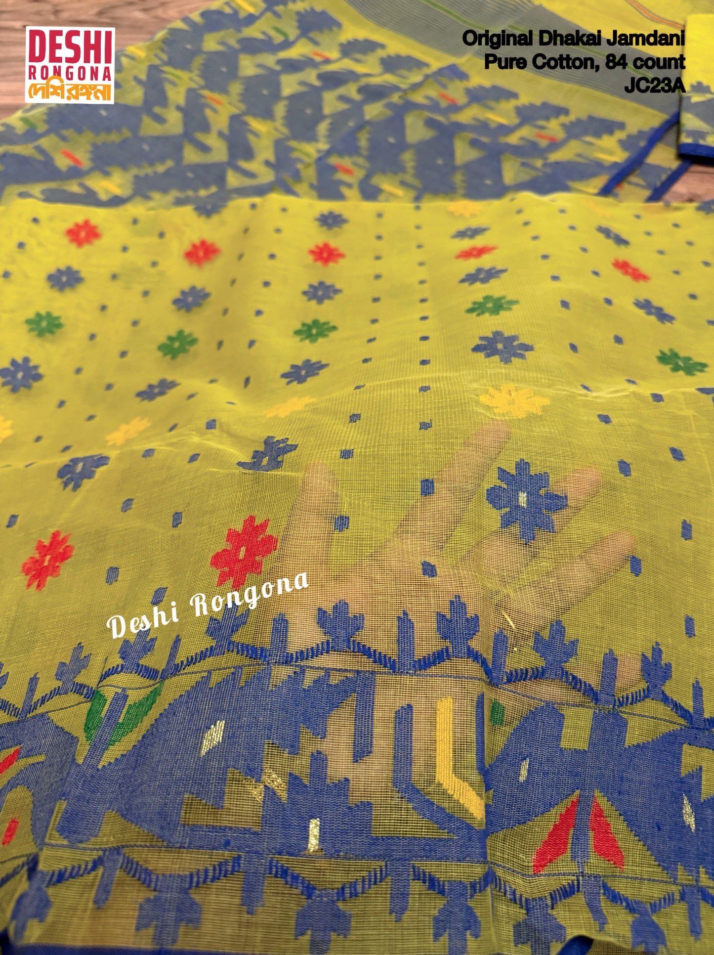 Elegant Dhakai Jamdani Saree, Classic Lemon Olive