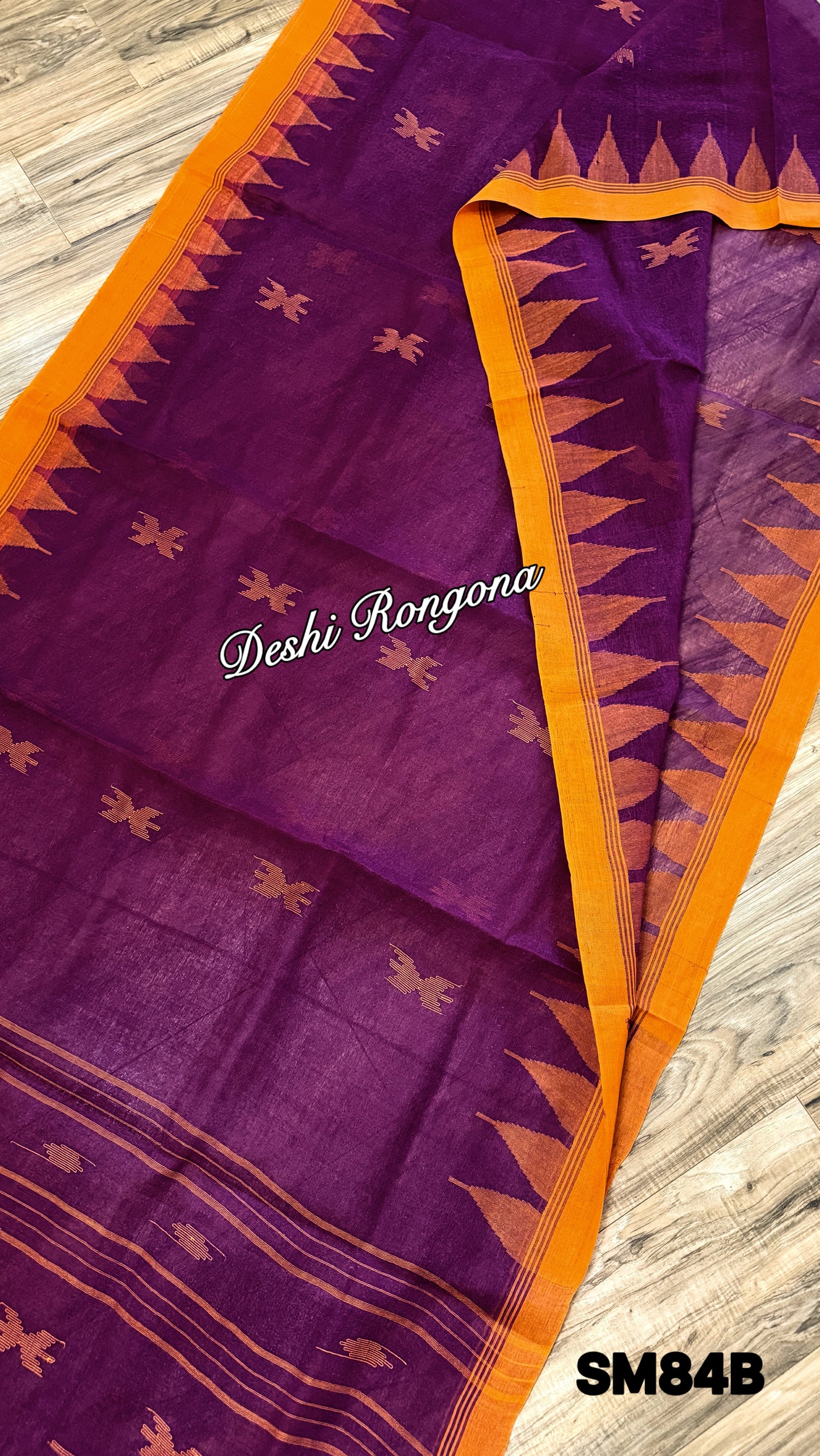 Monipuri Cotton saree, Burgundy and Orange