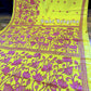 Yellow Bangalore Silk Magenta work Kantha Saree