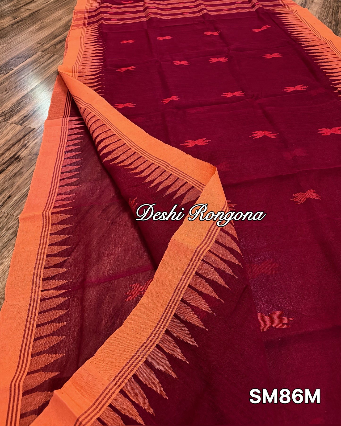 Monipuri Cotton saree, Maroon and Orange