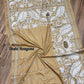 Bangalore Silk Kantha Saree- Light Brown Peacock theme