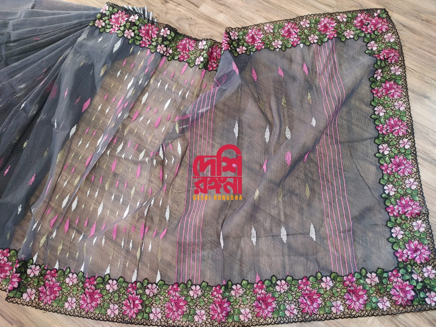 Gray Cutwork Dhakai Jamdani – Halfsilk 64 count
