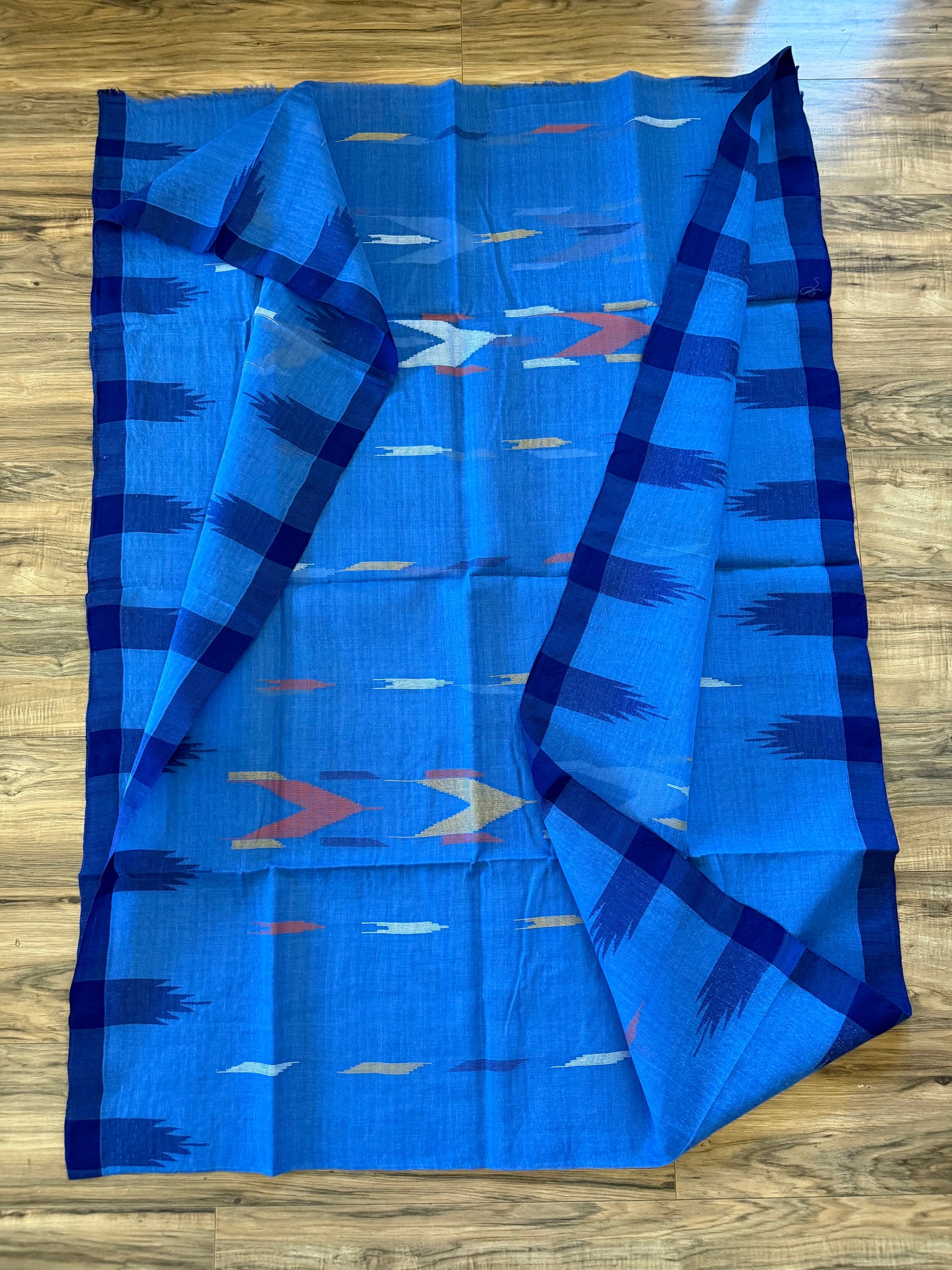 Sylheti Monipuri Cotton Saree – Blue & Deep Blue border