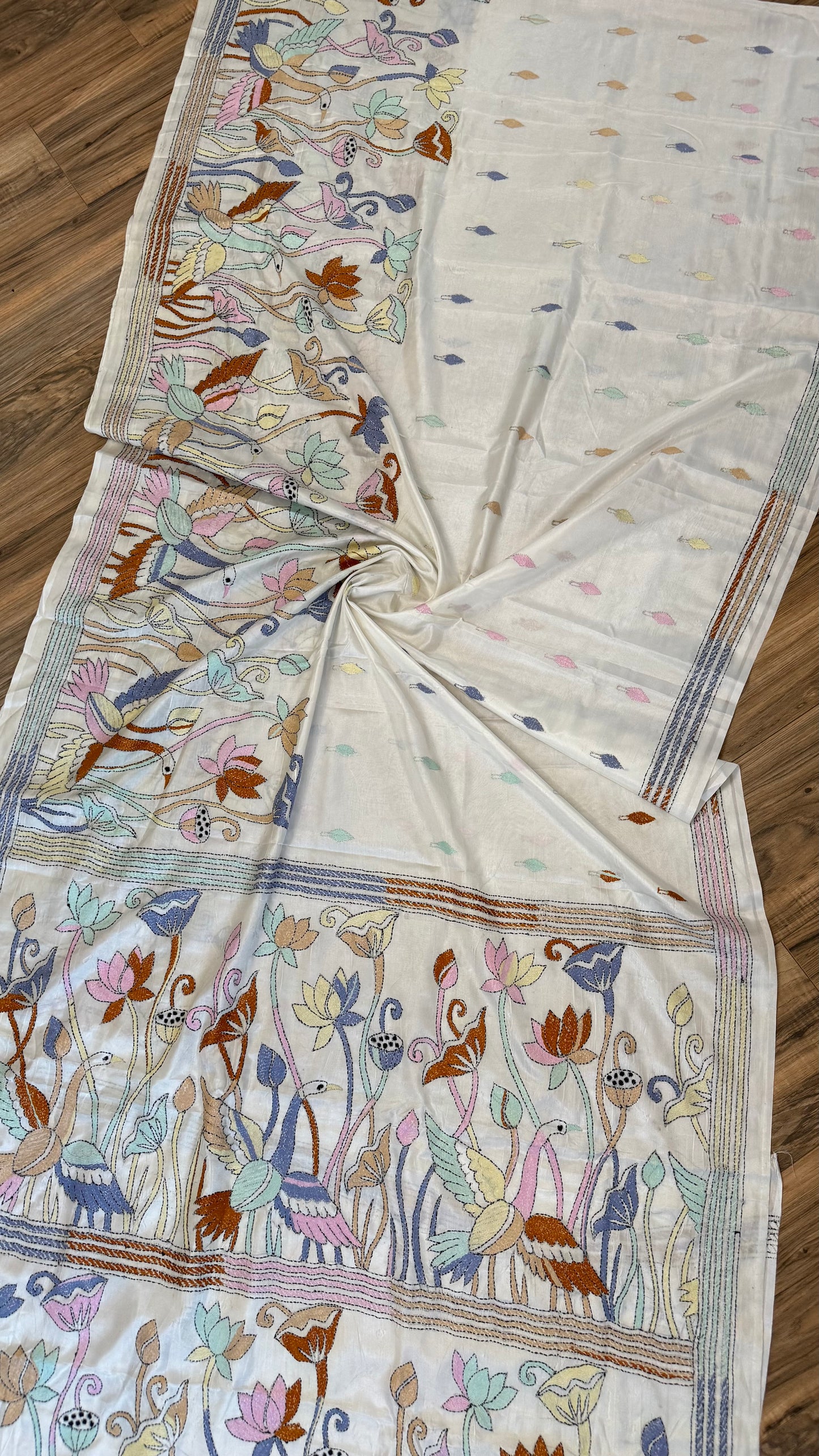 Bangalore Silk Kantha Saree- Heron theme