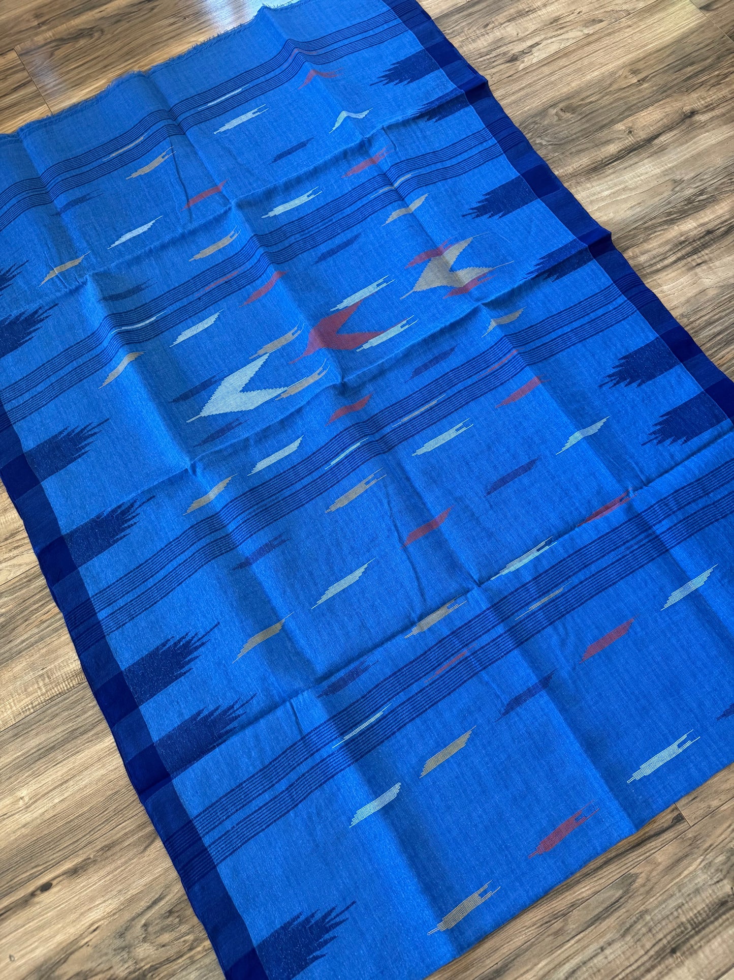 Sylheti Monipuri Cotton Saree – Blue & Deep Blue border