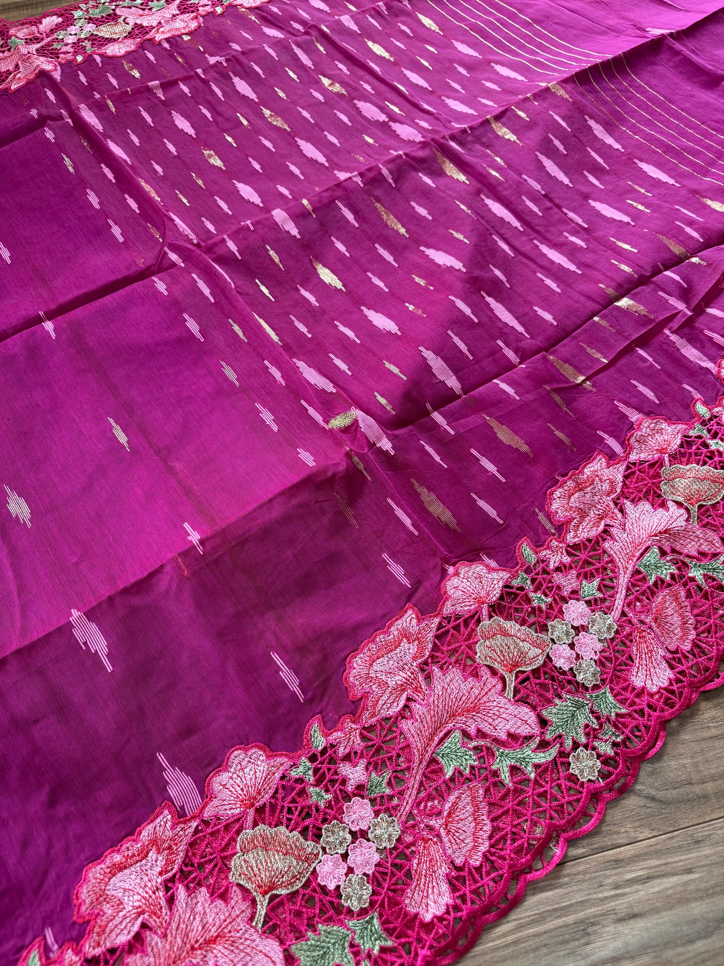 Cutwork Dhakai Jamdani – Hand Embroidered - Jam Magenta