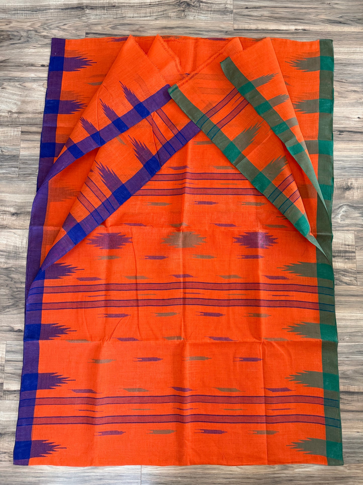 Sylheti Monipuri Handwoven Cotton Saree– Orange
