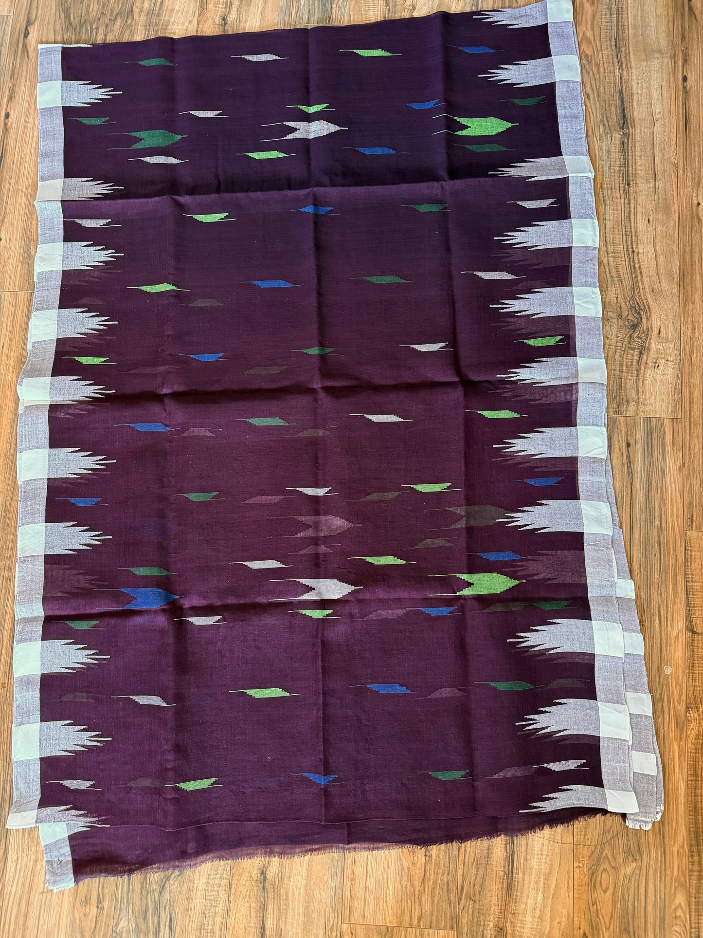 Sylheti Monipuri Handwoven Saree – Coffee with White Border