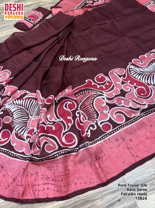 Pure Tussar Silk Hand Batik Saree