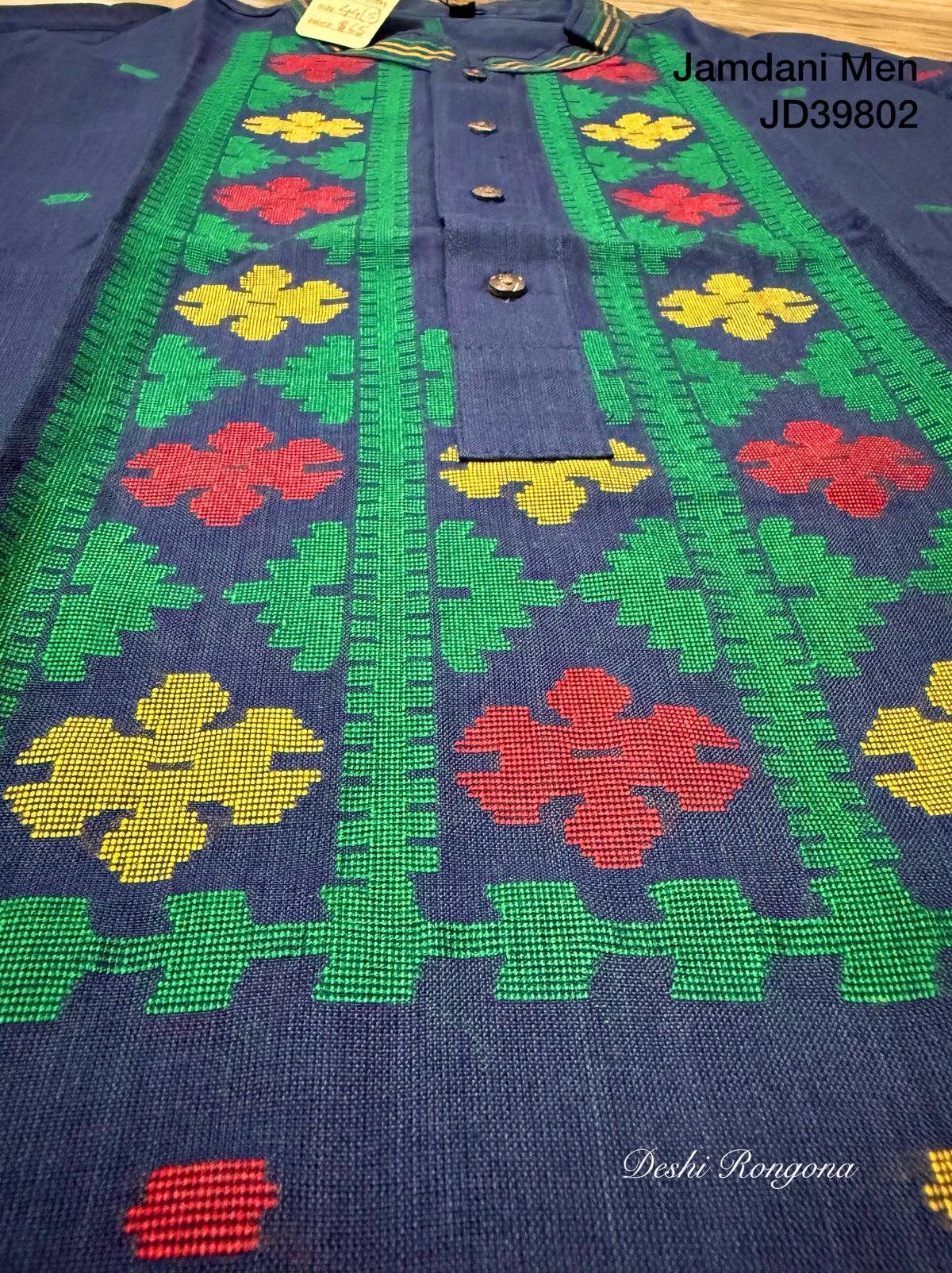 Original Dhakai Jamdani Punjabi – Handwoven Pure Cotton, Navy Blue