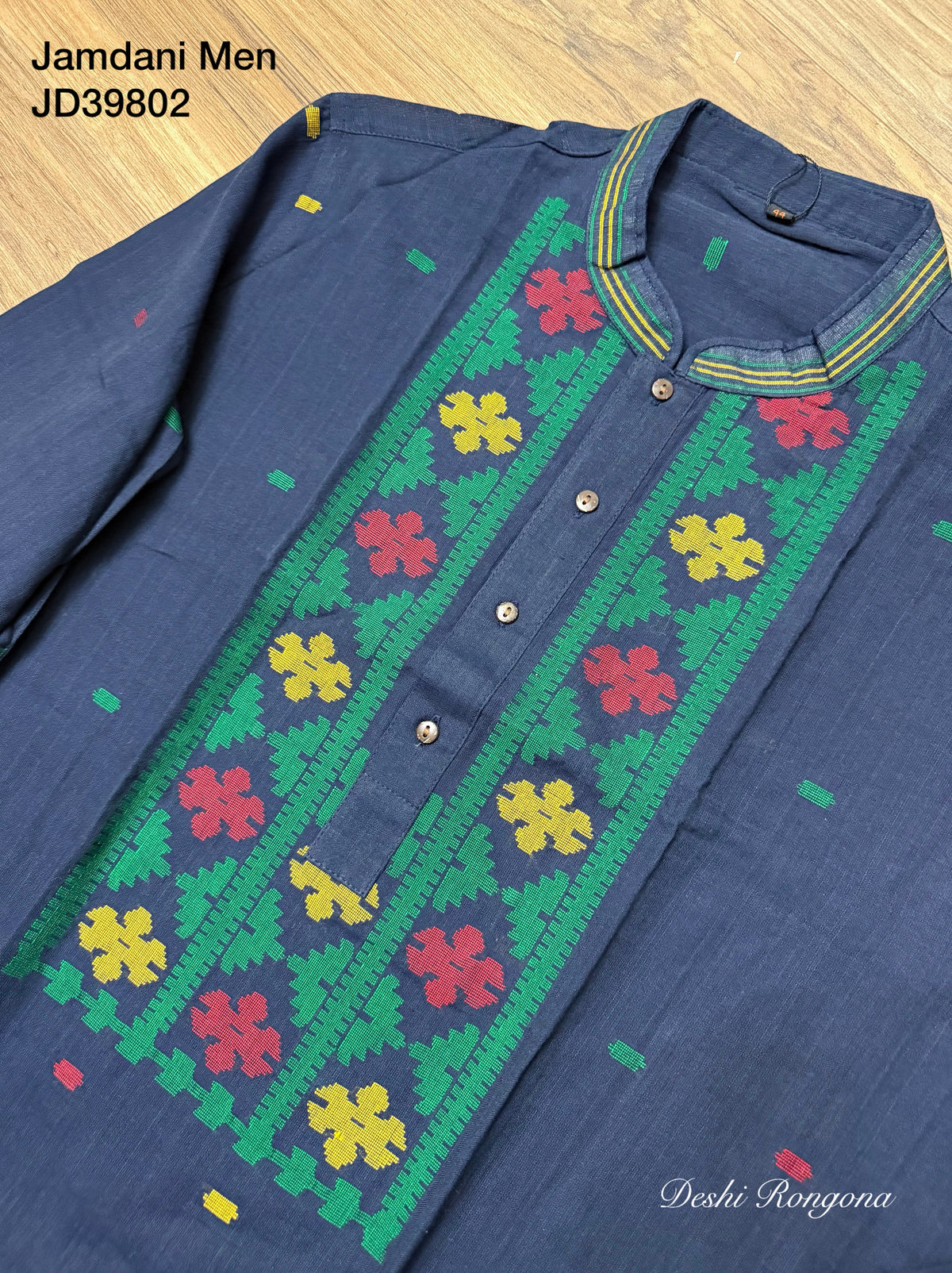 Original Dhakai Jamdani Punjabi – Handwoven Pure Cotton, Navy Blue