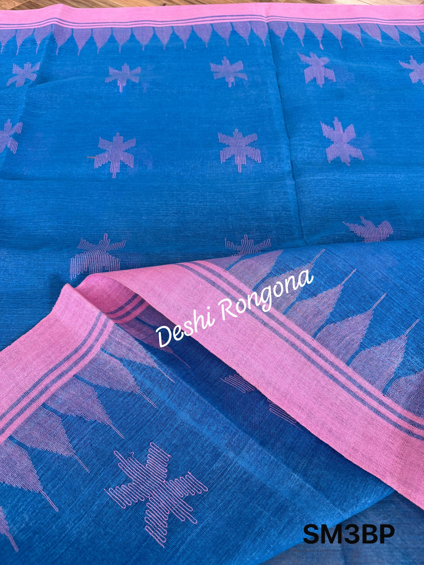 Sylheti Monipuri Handwoven Cotton Saree - Blue