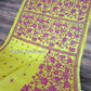 Yellow Bangalore Silk Magenta work Kantha Saree