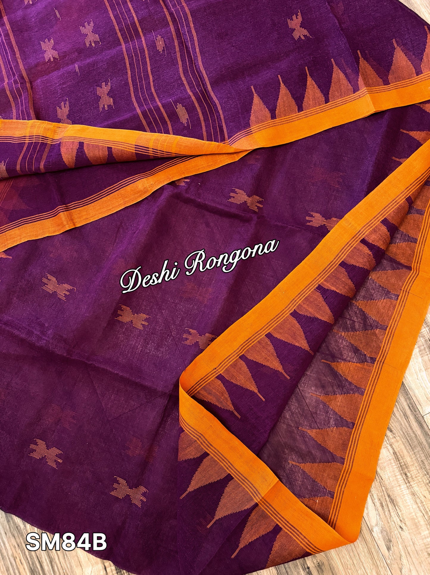 Monipuri Cotton saree, Burgundy and Orange