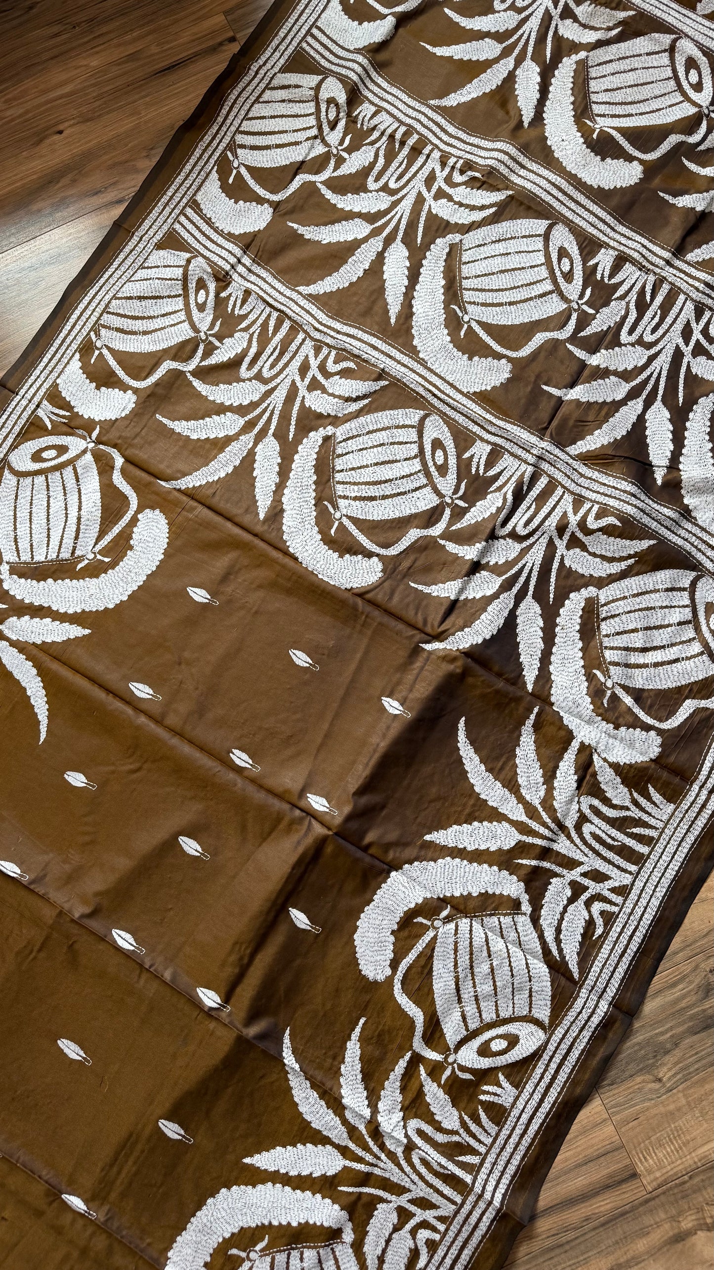 Brown Bangalore Silk Kantha Saree