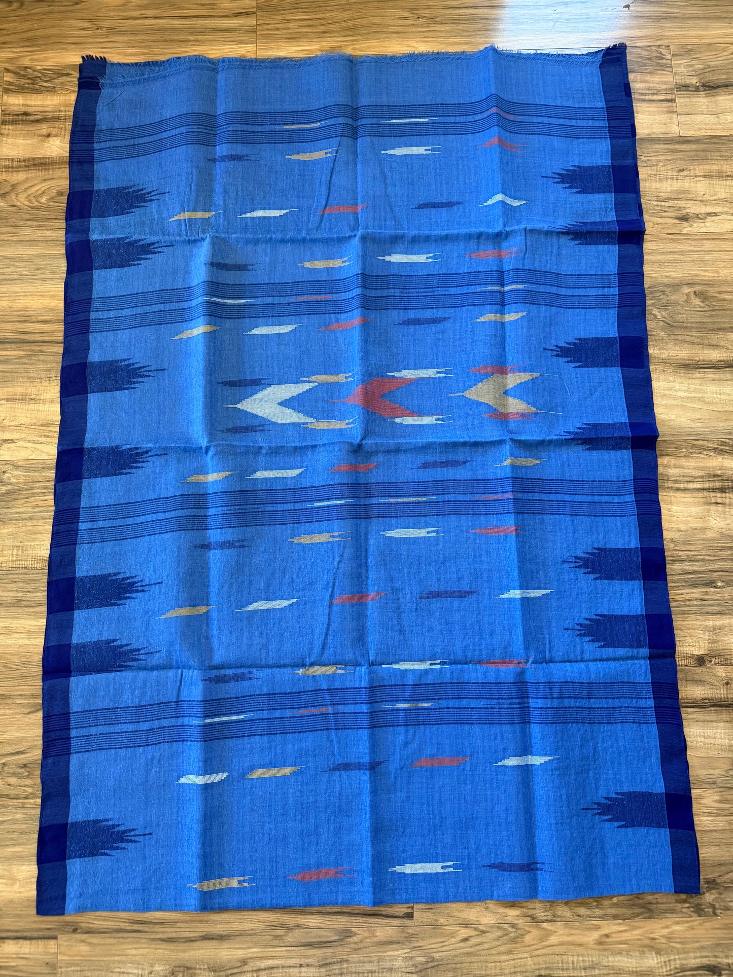 Sylheti Monipuri Cotton Saree – Blue & Deep Blue border
