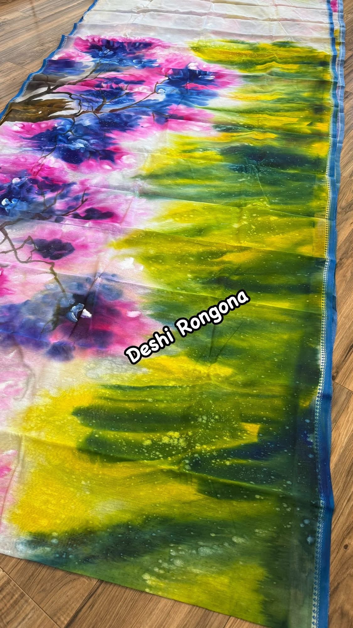 Abstract Watercolor – Handpainted Half Silk Saree